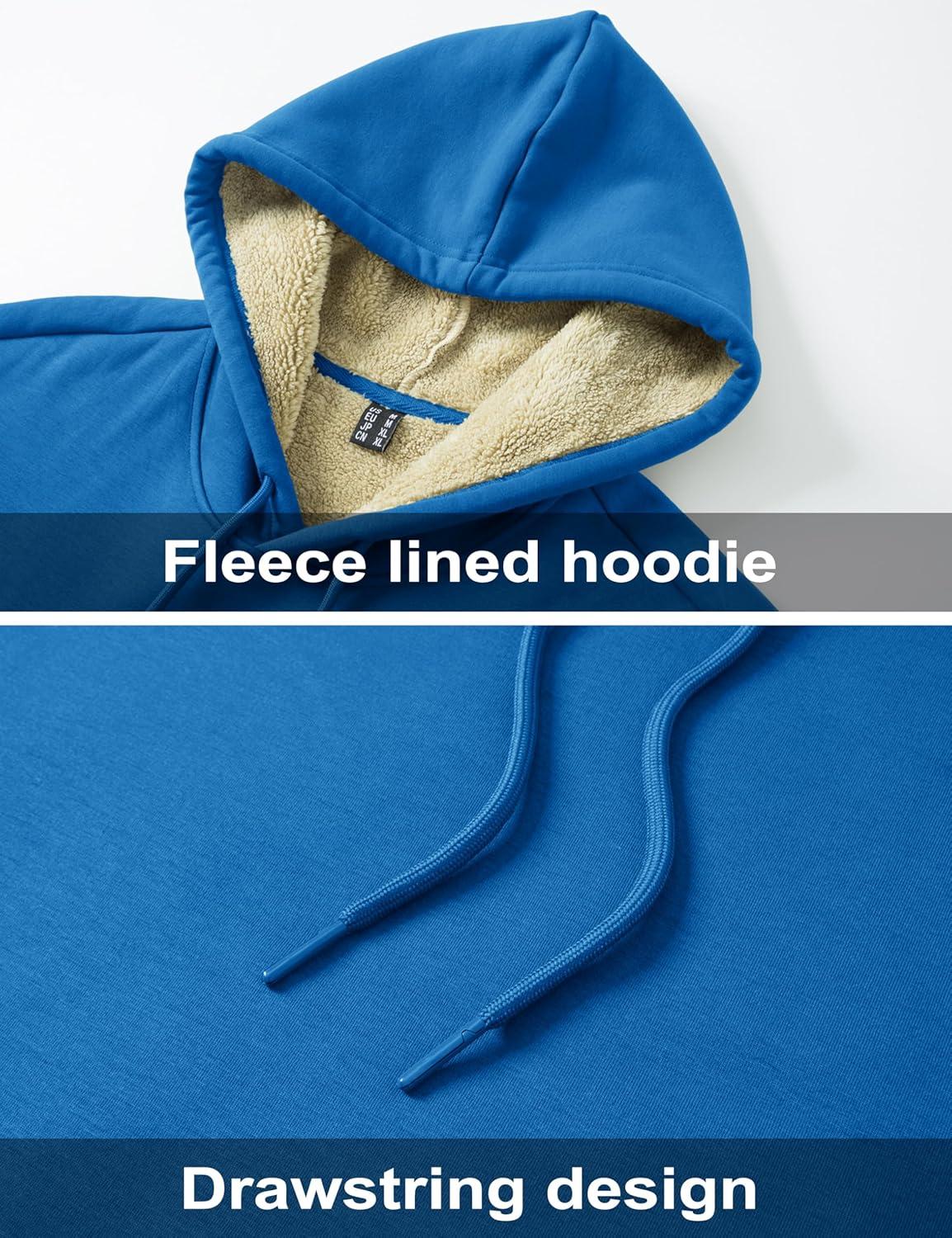 imageMAGCOMSEN Mens Hoodie Pullover Fleece Sweatshirts Heavyweight Sherpa Lined Thick Warm Winter Hoodies with Kangaroo PocketBluegreen