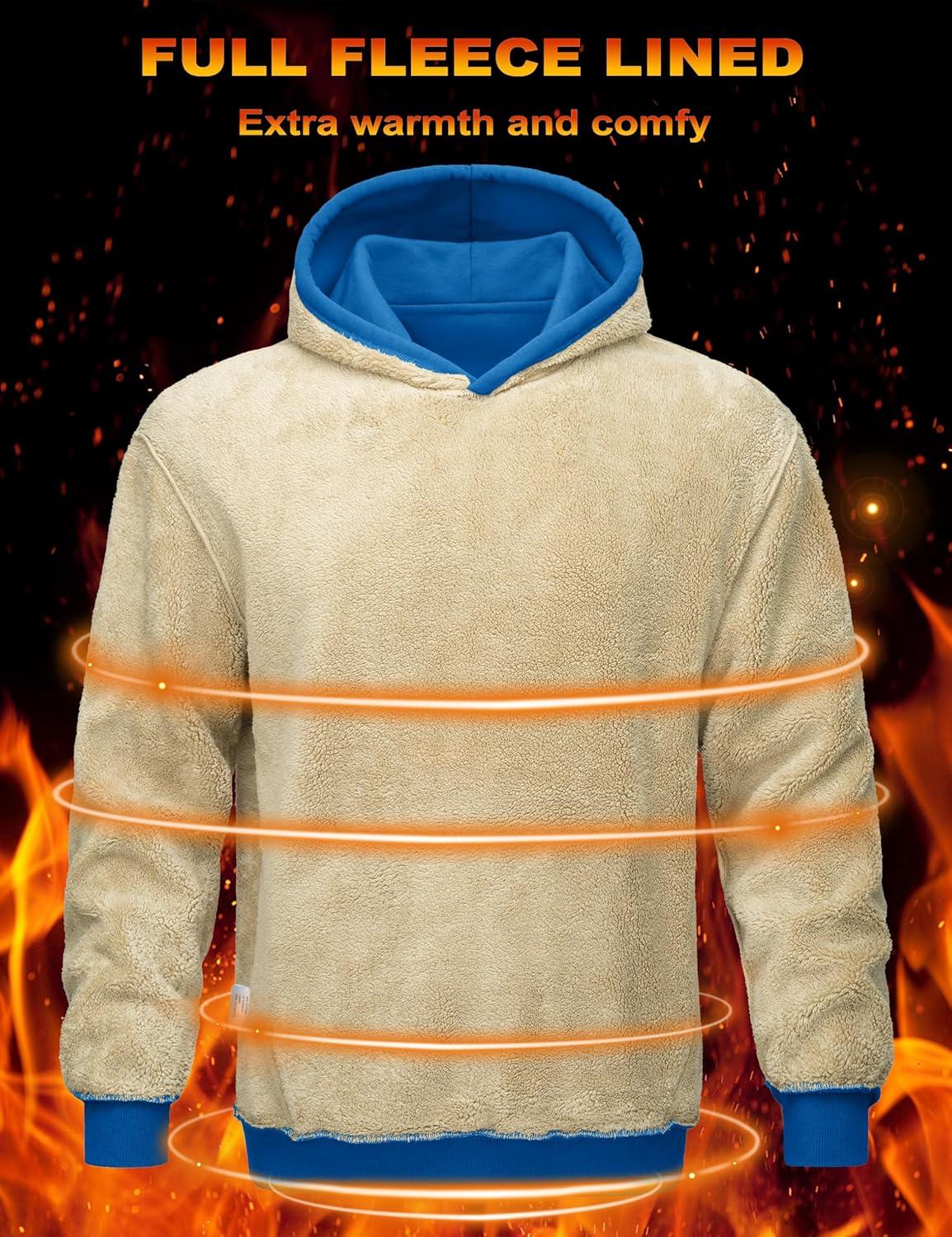 imageMAGCOMSEN Mens Hoodie Pullover Fleece Sweatshirts Heavyweight Sherpa Lined Thick Warm Winter Hoodies with Kangaroo PocketBluegreen