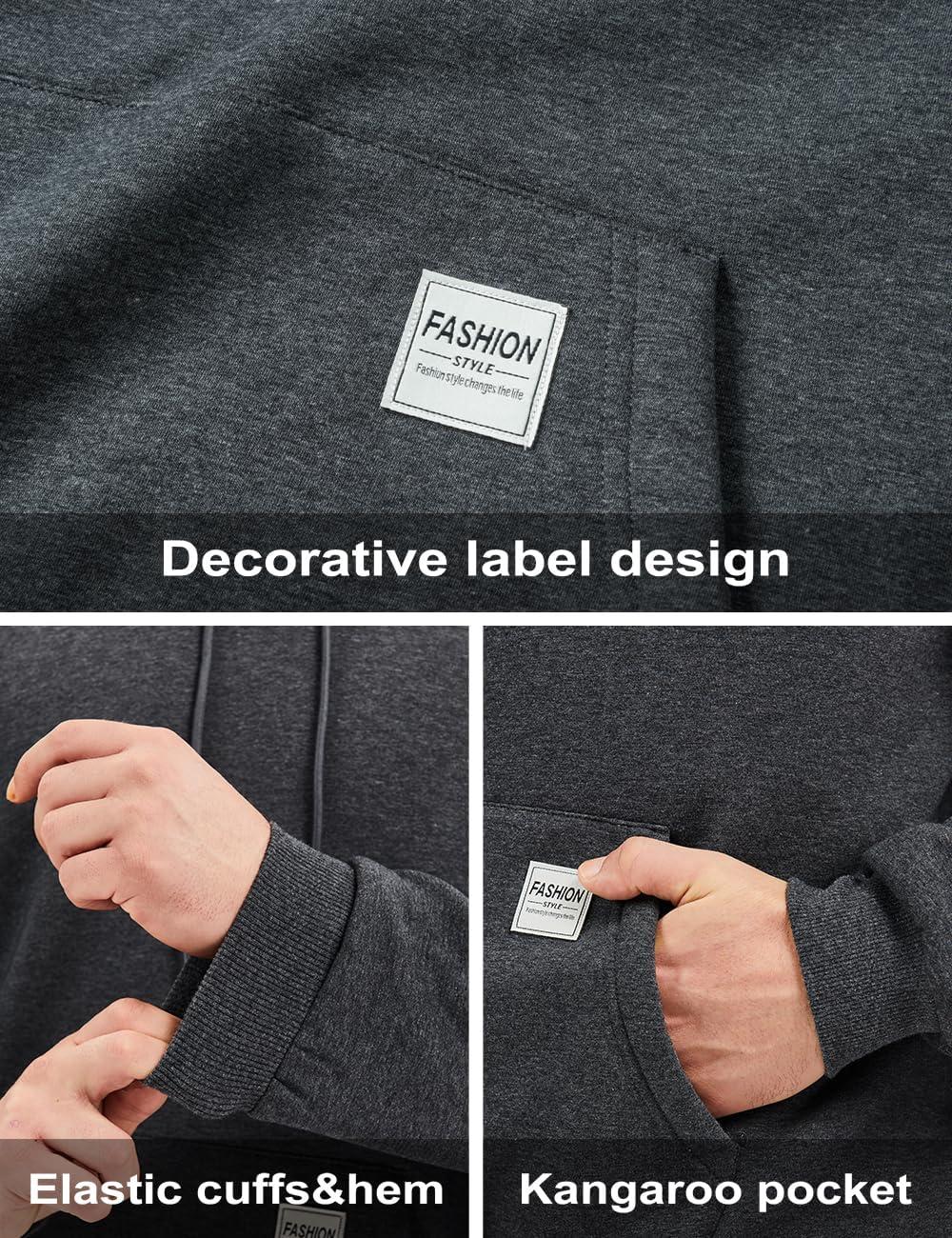 imageMAGCOMSEN Mens Hoodie Pullover Fleece Sweatshirts Heavyweight Sherpa Lined Thick Warm Winter Hoodies with Kangaroo PocketGray