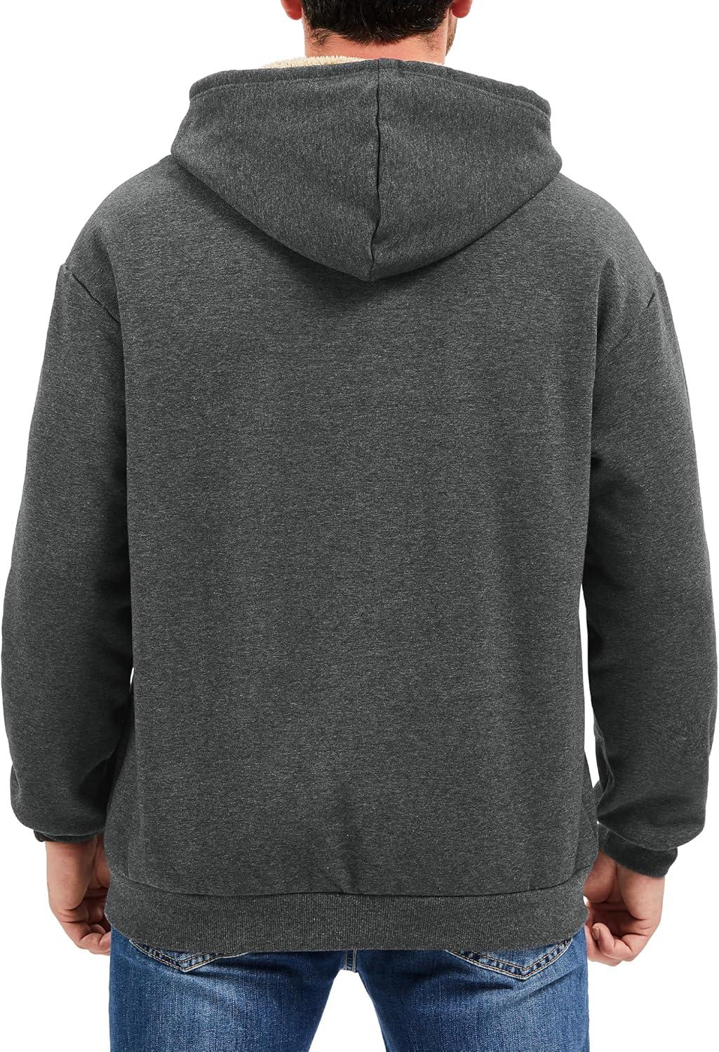 imageMAGCOMSEN Mens Hoodie Pullover Fleece Sweatshirts Heavyweight Sherpa Lined Thick Warm Winter Hoodies with Kangaroo PocketGray