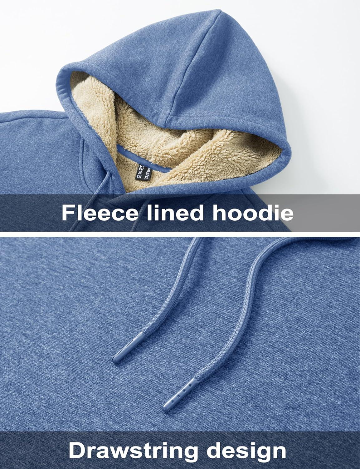 imageMAGCOMSEN Mens Hoodie Pullover Fleece Sweatshirts Heavyweight Sherpa Lined Thick Warm Winter Hoodies with Kangaroo PocketGrey Blue