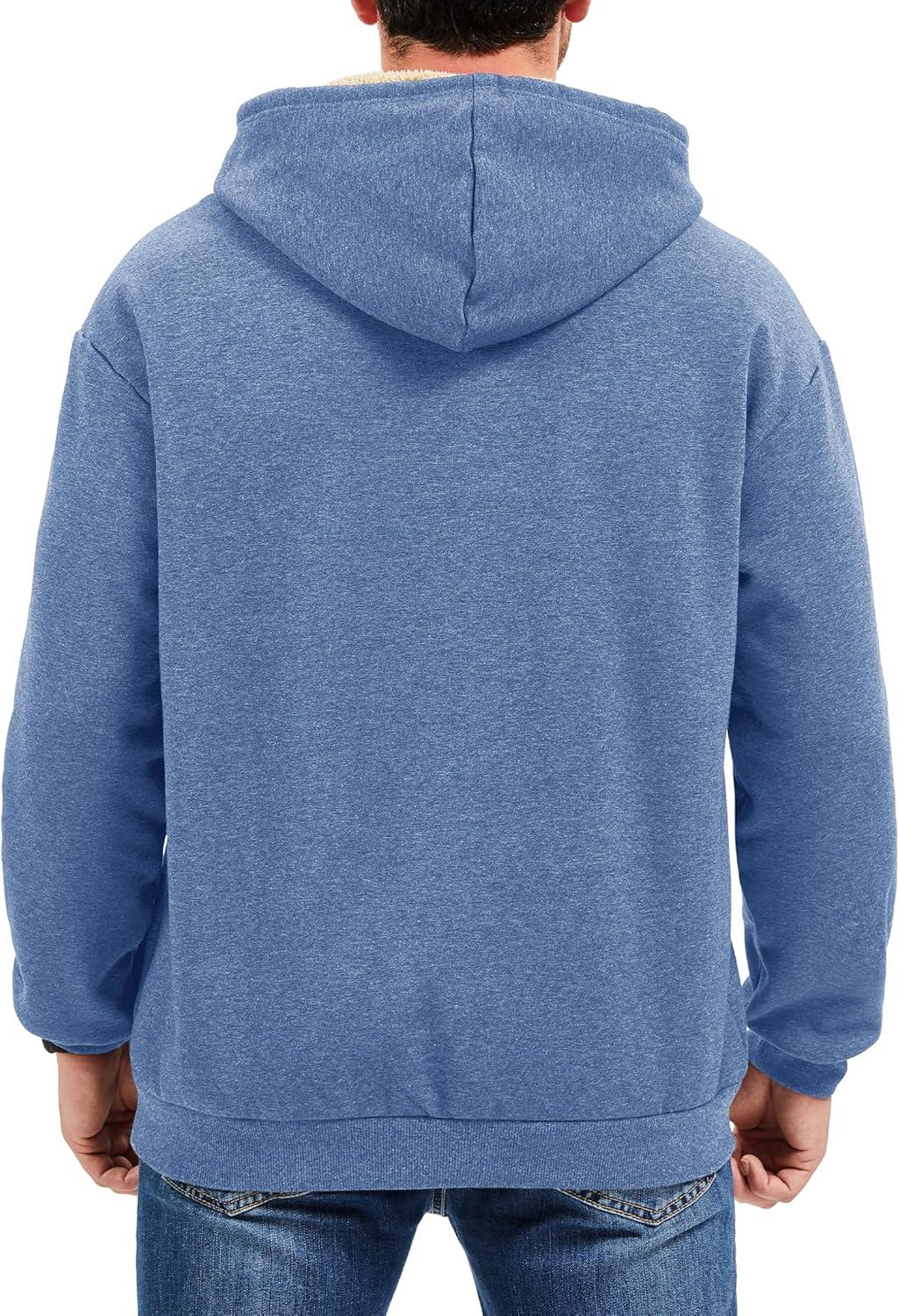 imageMAGCOMSEN Mens Hoodie Pullover Fleece Sweatshirts Heavyweight Sherpa Lined Thick Warm Winter Hoodies with Kangaroo PocketGrey Blue