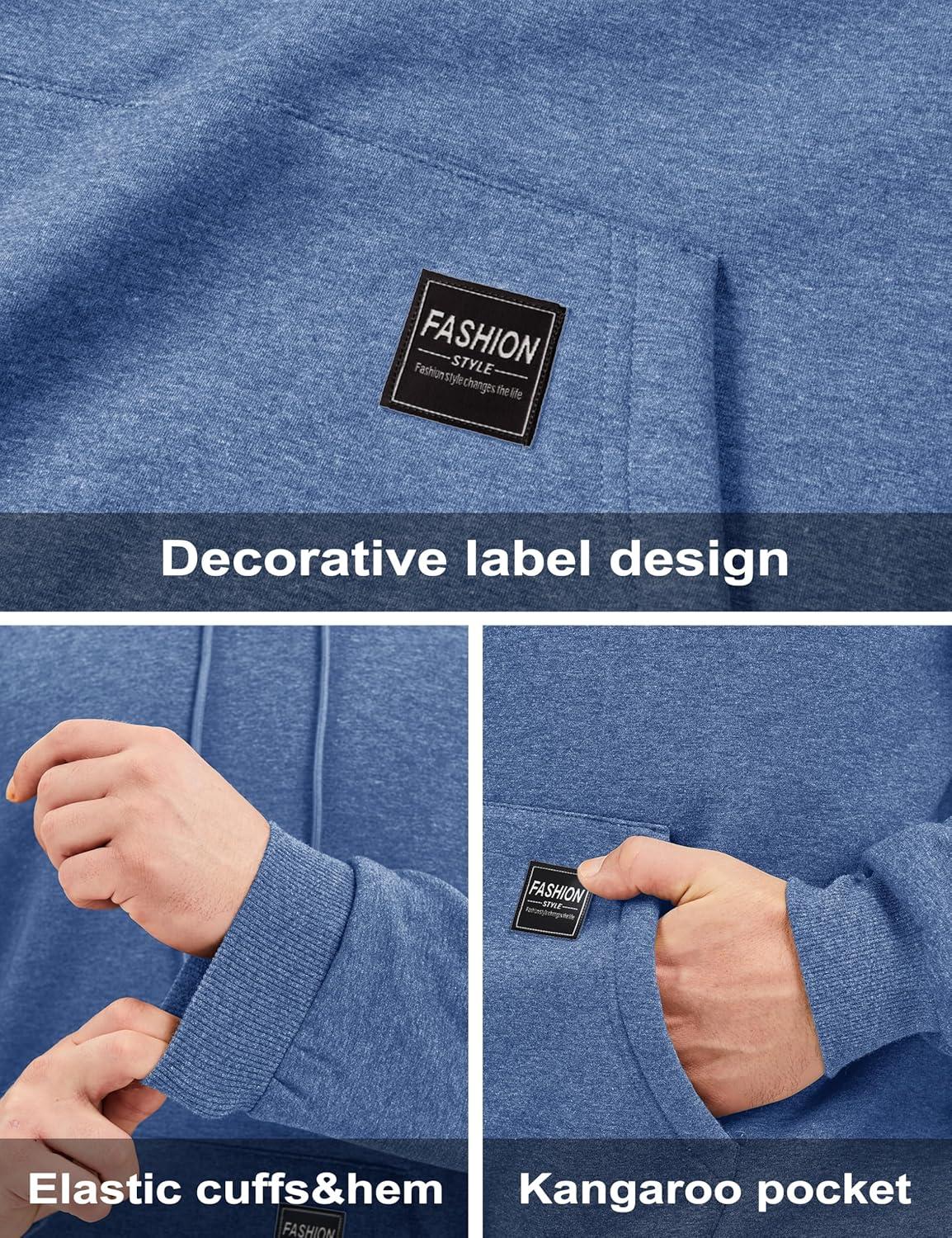 imageMAGCOMSEN Mens Hoodie Pullover Fleece Sweatshirts Heavyweight Sherpa Lined Thick Warm Winter Hoodies with Kangaroo PocketGrey Blue