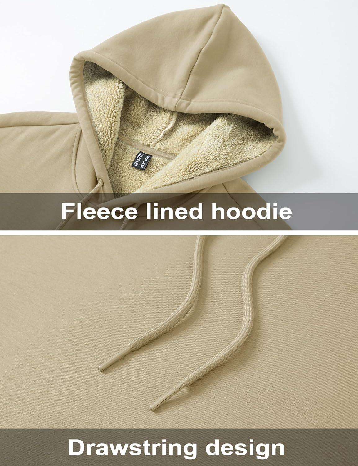 imageMAGCOMSEN Mens Hoodie Pullover Fleece Sweatshirts Heavyweight Sherpa Lined Thick Warm Winter Hoodies with Kangaroo PocketKhaki