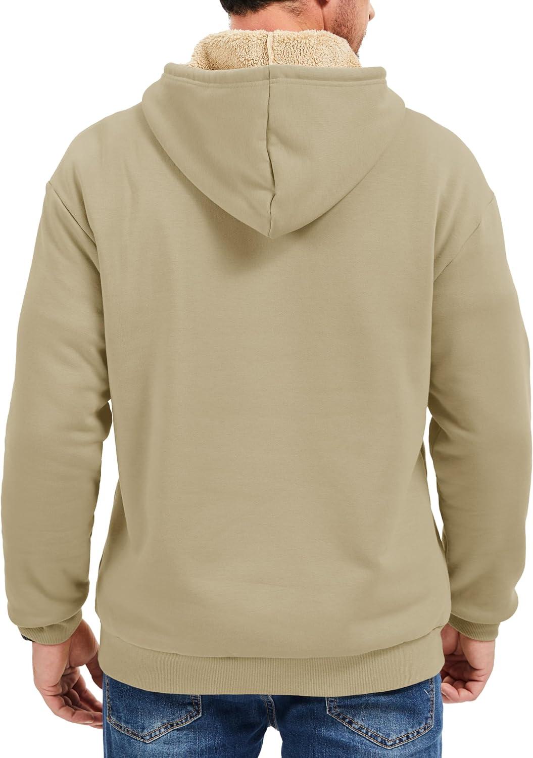 imageMAGCOMSEN Mens Hoodie Pullover Fleece Sweatshirts Heavyweight Sherpa Lined Thick Warm Winter Hoodies with Kangaroo PocketKhaki