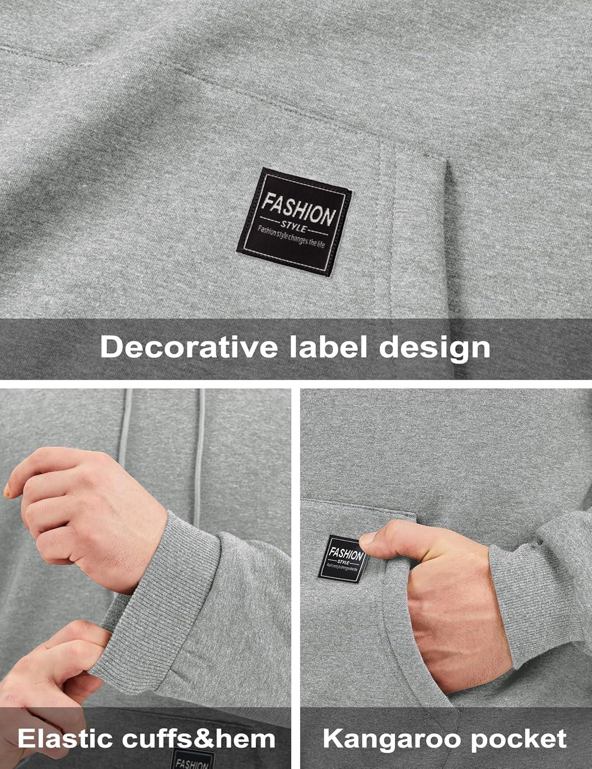 imageMAGCOMSEN Mens Hoodie Pullover Fleece Sweatshirts Heavyweight Sherpa Lined Thick Warm Winter Hoodies with Kangaroo PocketLight Gray