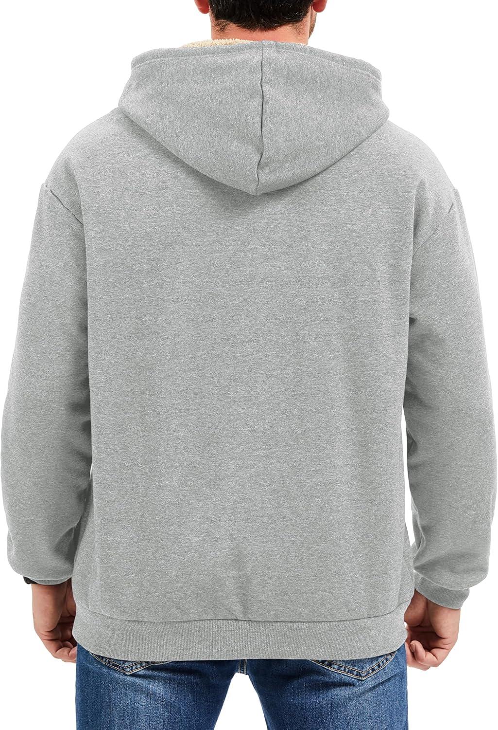 imageMAGCOMSEN Mens Hoodie Pullover Fleece Sweatshirts Heavyweight Sherpa Lined Thick Warm Winter Hoodies with Kangaroo PocketLight Gray