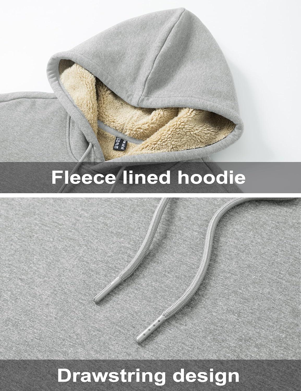imageMAGCOMSEN Mens Hoodie Pullover Fleece Sweatshirts Heavyweight Sherpa Lined Thick Warm Winter Hoodies with Kangaroo PocketLight Gray
