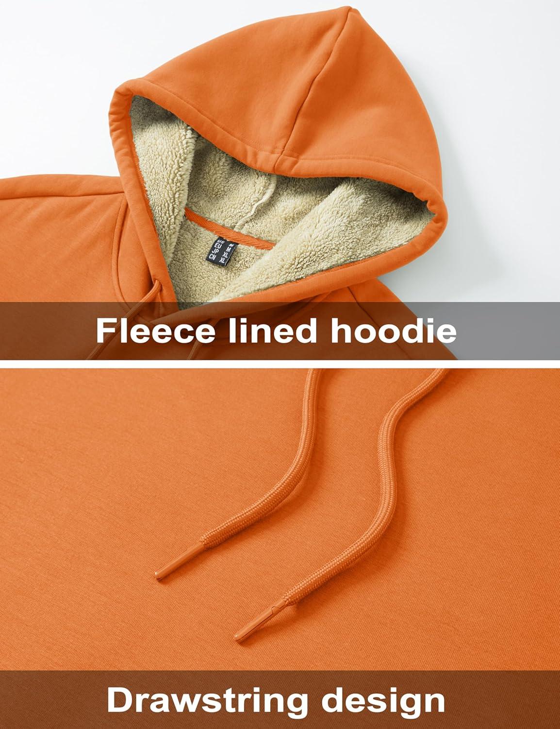 imageMAGCOMSEN Mens Hoodie Pullover Fleece Sweatshirts Heavyweight Sherpa Lined Thick Warm Winter Hoodies with Kangaroo PocketOrange