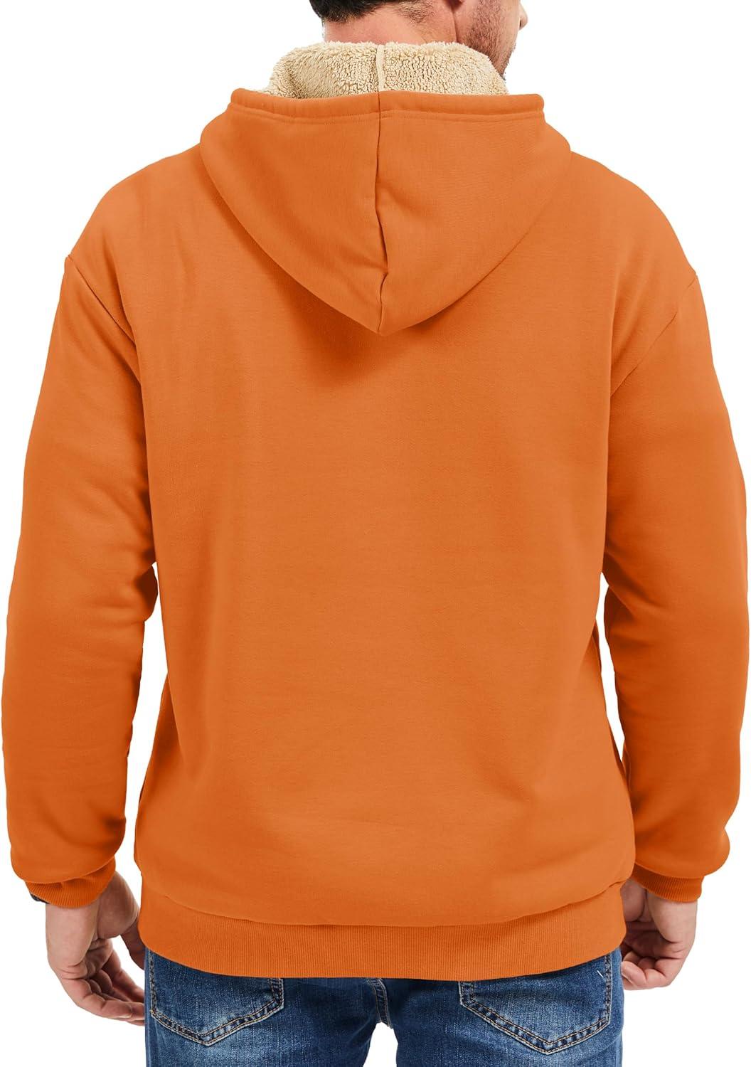 imageMAGCOMSEN Mens Hoodie Pullover Fleece Sweatshirts Heavyweight Sherpa Lined Thick Warm Winter Hoodies with Kangaroo PocketOrange