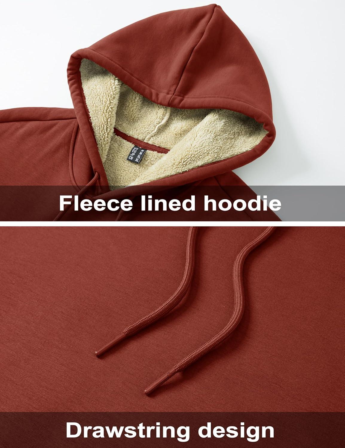 imageMAGCOMSEN Mens Hoodie Pullover Fleece Sweatshirts Heavyweight Sherpa Lined Thick Warm Winter Hoodies with Kangaroo PocketOrangered