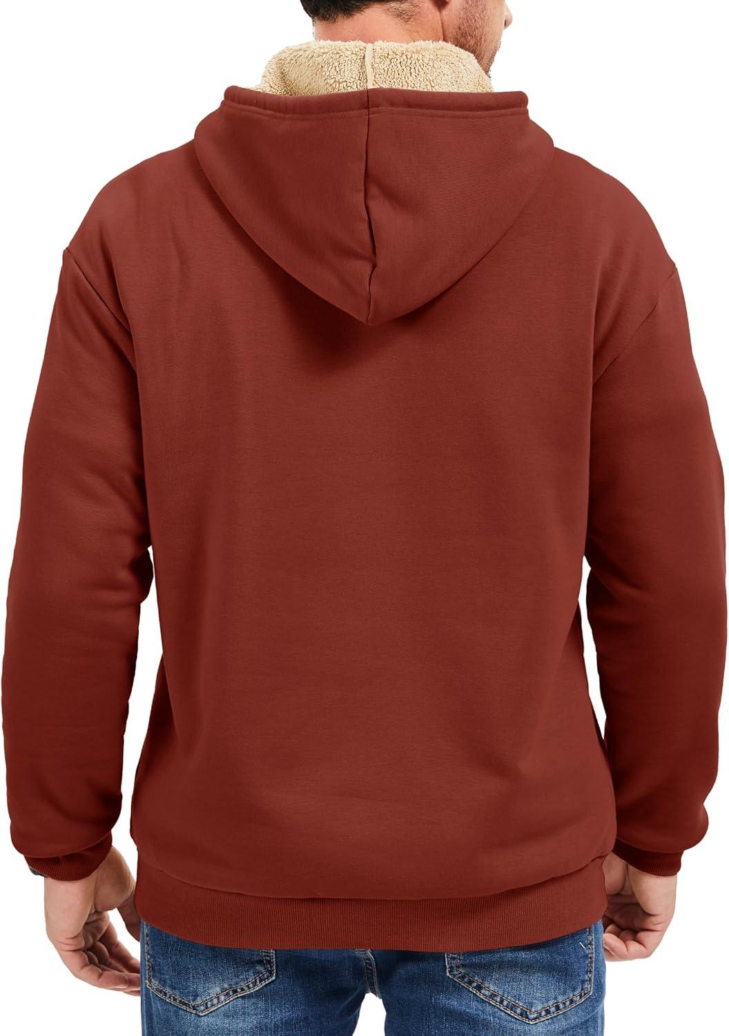 imageMAGCOMSEN Mens Hoodie Pullover Fleece Sweatshirts Heavyweight Sherpa Lined Thick Warm Winter Hoodies with Kangaroo PocketOrangered