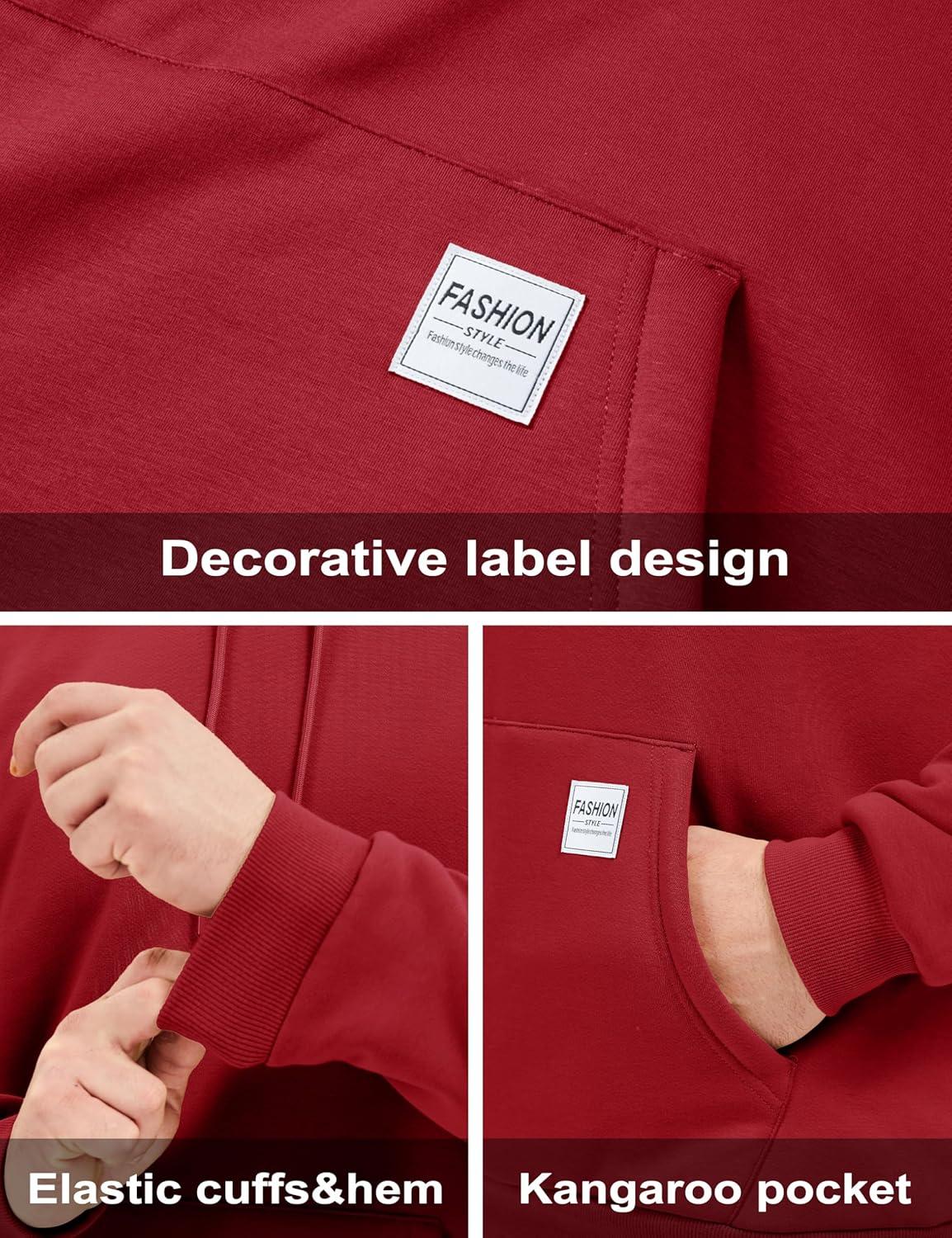 imageMAGCOMSEN Mens Hoodie Pullover Fleece Sweatshirts Heavyweight Sherpa Lined Thick Warm Winter Hoodies with Kangaroo PocketRed