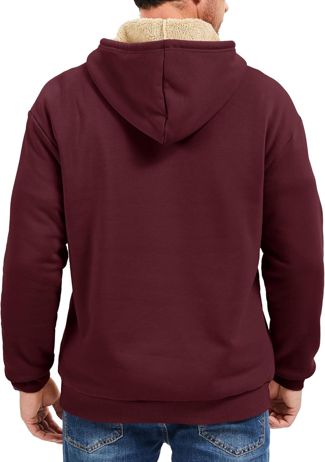 imageMAGCOMSEN Mens Hoodie Pullover Fleece Sweatshirts Heavyweight Sherpa Lined Thick Warm Winter Hoodies with Kangaroo PocketWinered