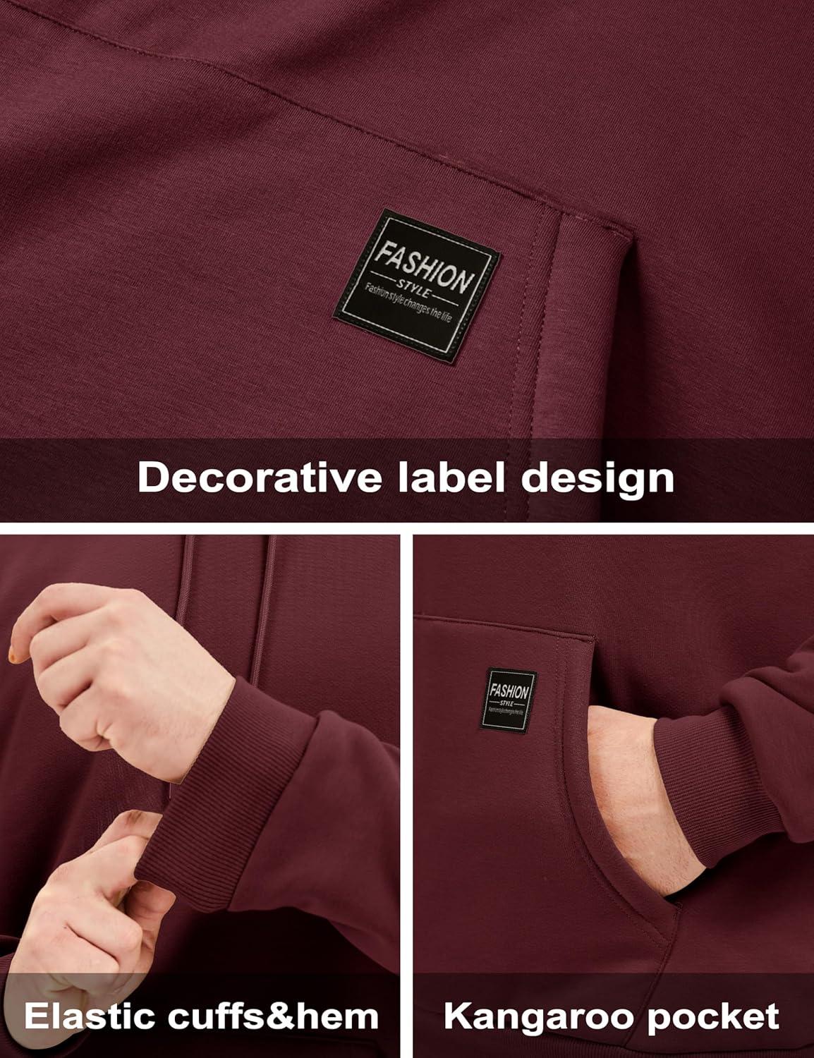 imageMAGCOMSEN Mens Hoodie Pullover Fleece Sweatshirts Heavyweight Sherpa Lined Thick Warm Winter Hoodies with Kangaroo PocketWinered