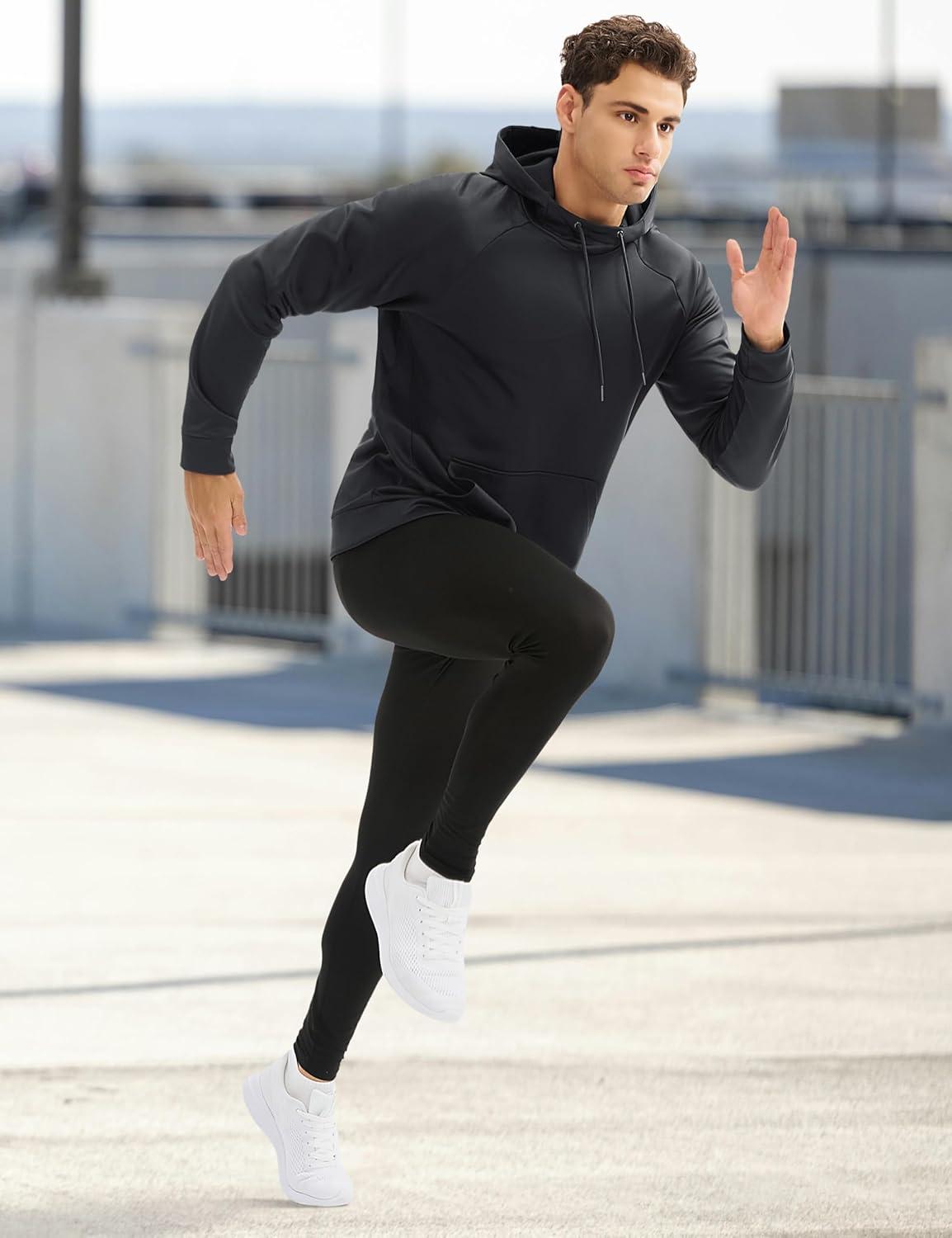 imageMAGCOMSEN Mens Hoodies Fleece Lined Casual Athletic Sweatshirts Pullover with Kangaroo PocketBlack