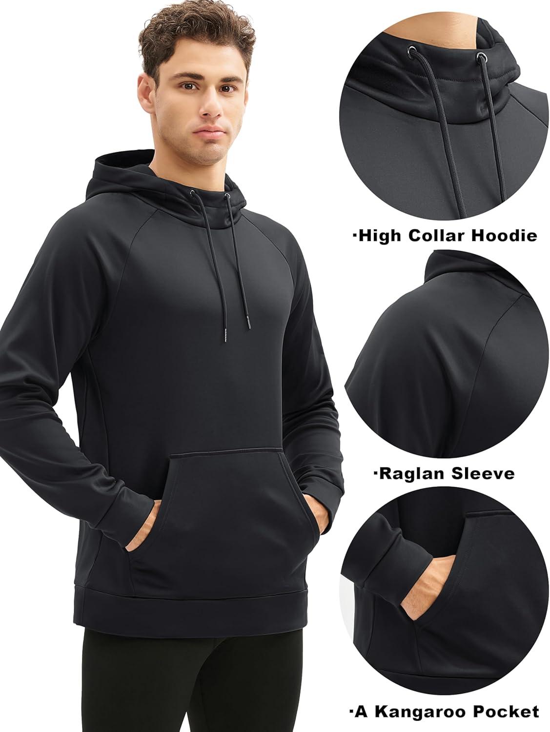 imageMAGCOMSEN Mens Hoodies Fleece Lined Casual Athletic Sweatshirts Pullover with Kangaroo PocketBlack