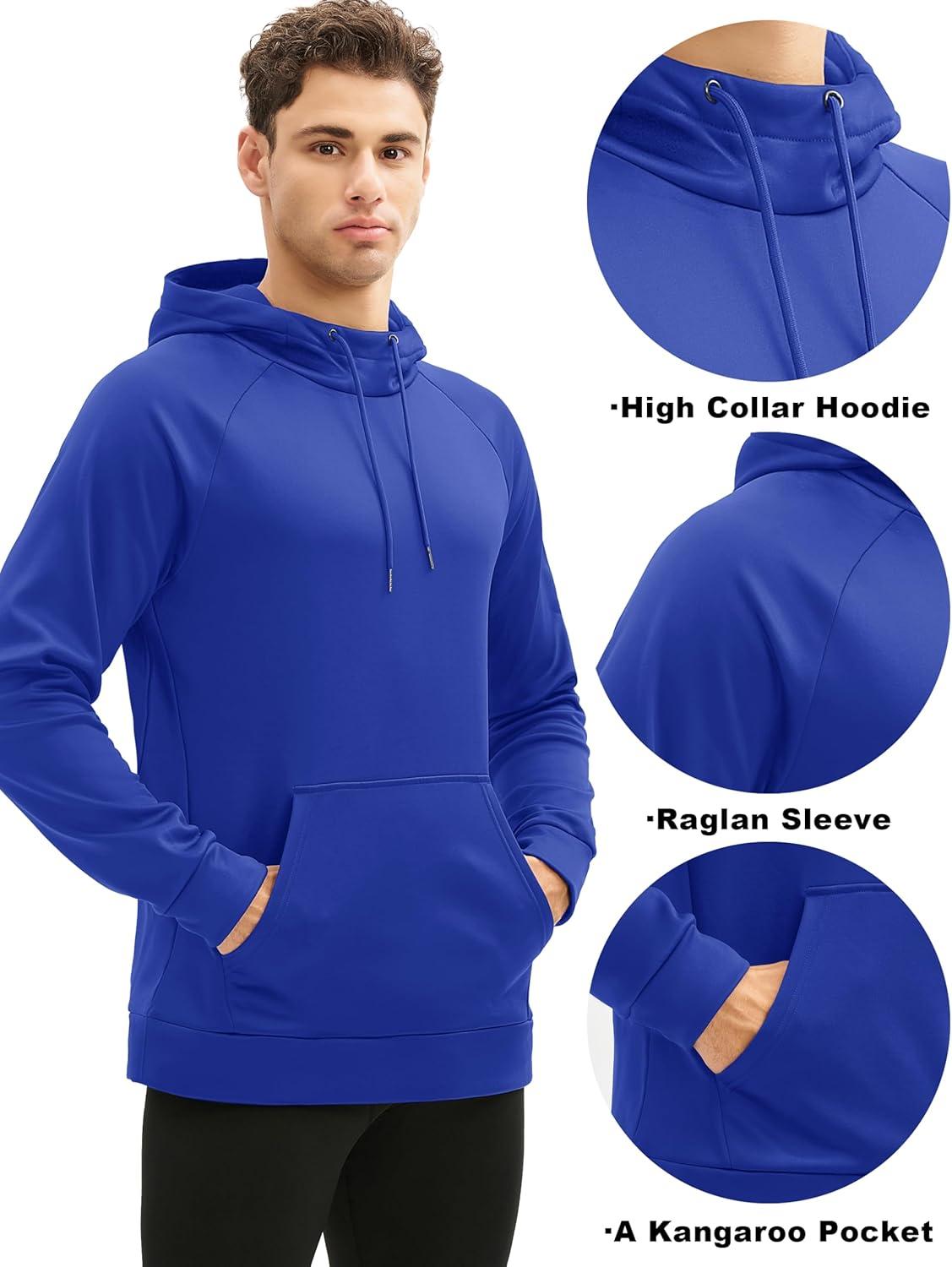 imageMAGCOMSEN Mens Hoodies Fleece Lined Casual Athletic Sweatshirts Pullover with Kangaroo PocketBright Blue