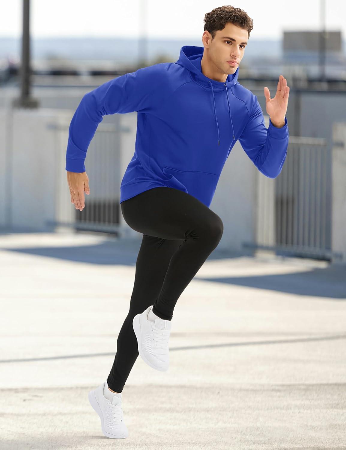 imageMAGCOMSEN Mens Hoodies Fleece Lined Casual Athletic Sweatshirts Pullover with Kangaroo PocketBright Blue