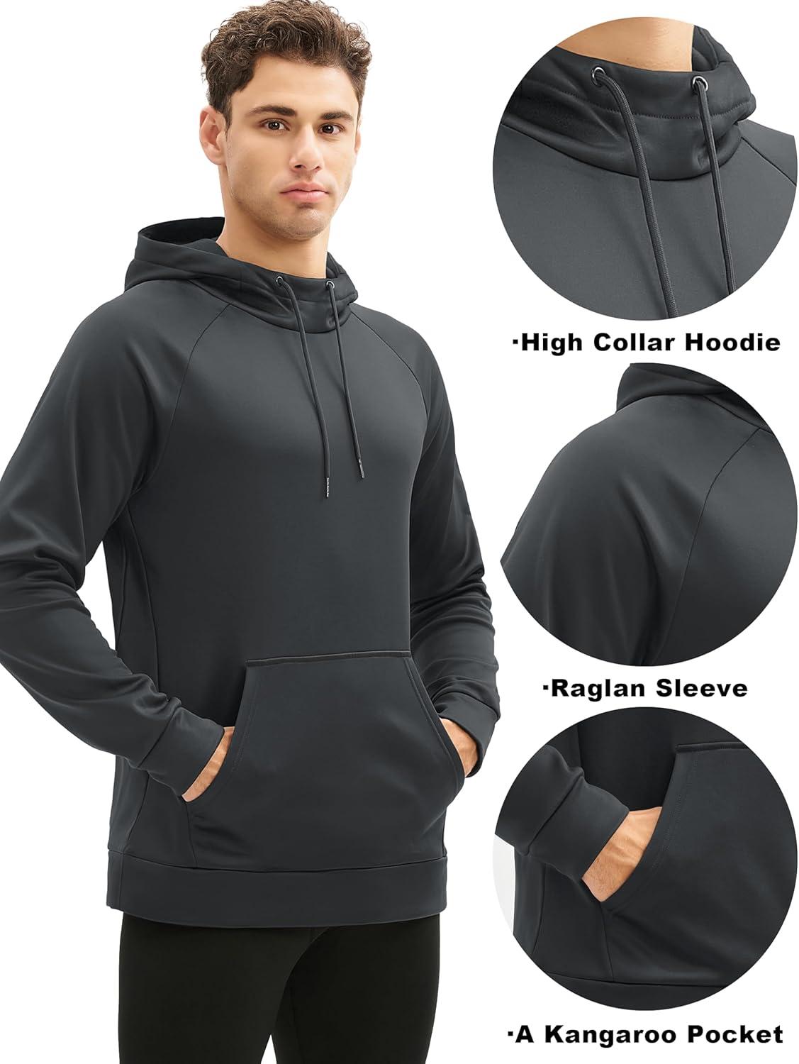 imageMAGCOMSEN Mens Hoodies Fleece Lined Casual Athletic Sweatshirts Pullover with Kangaroo PocketDark Grey