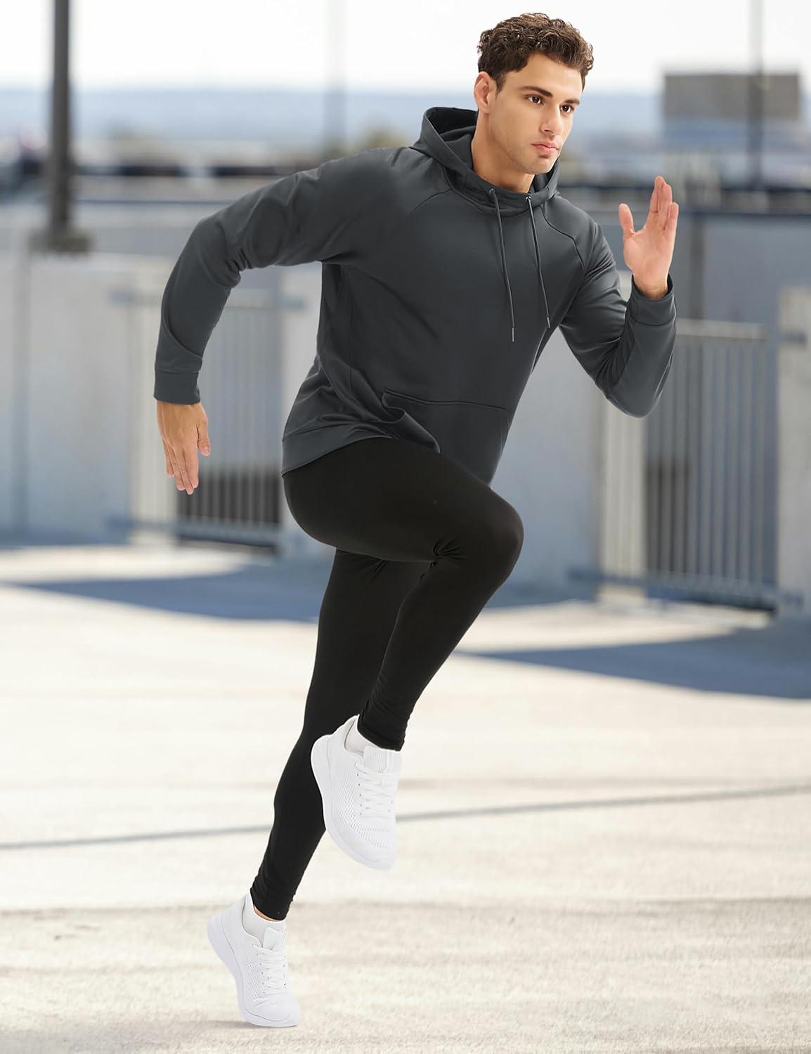 imageMAGCOMSEN Mens Hoodies Fleece Lined Casual Athletic Sweatshirts Pullover with Kangaroo PocketDark Grey