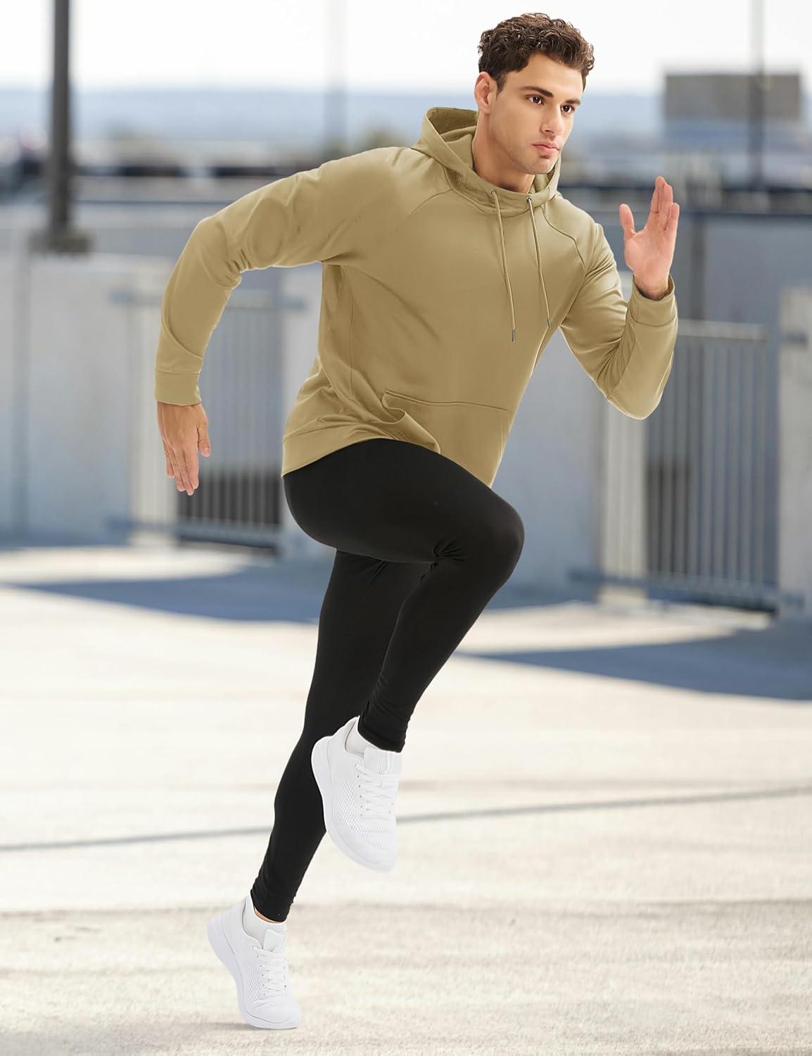 imageMAGCOMSEN Mens Hoodies Fleece Lined Casual Athletic Sweatshirts Pullover with Kangaroo PocketKhaki