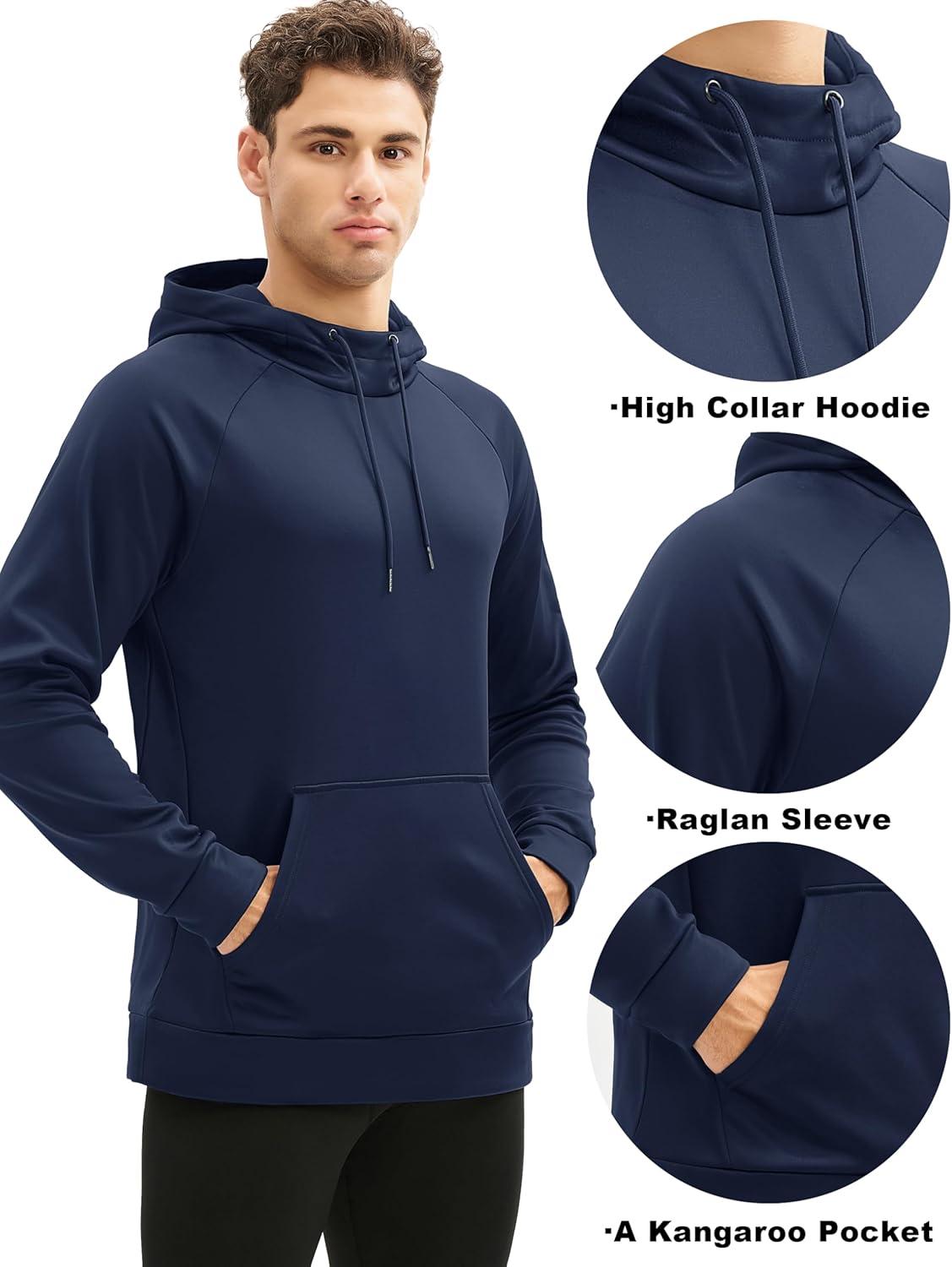 imageMAGCOMSEN Mens Hoodies Fleece Lined Casual Athletic Sweatshirts Pullover with Kangaroo PocketNavy