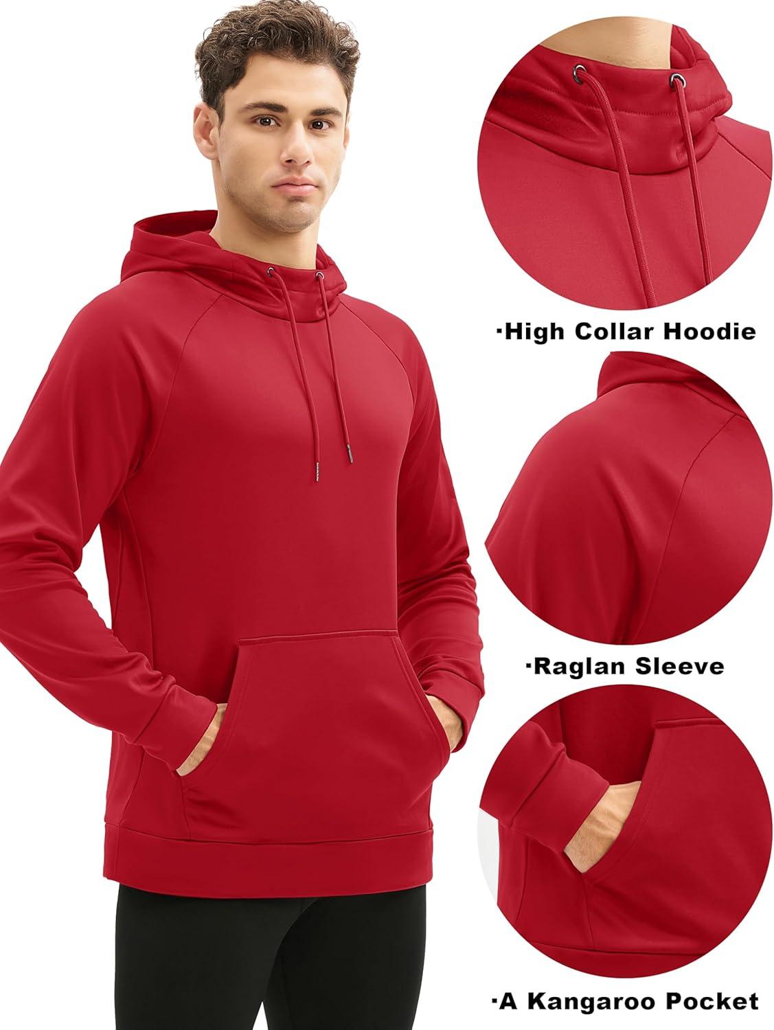 imageMAGCOMSEN Mens Hoodies Fleece Lined Casual Athletic Sweatshirts Pullover with Kangaroo PocketRed