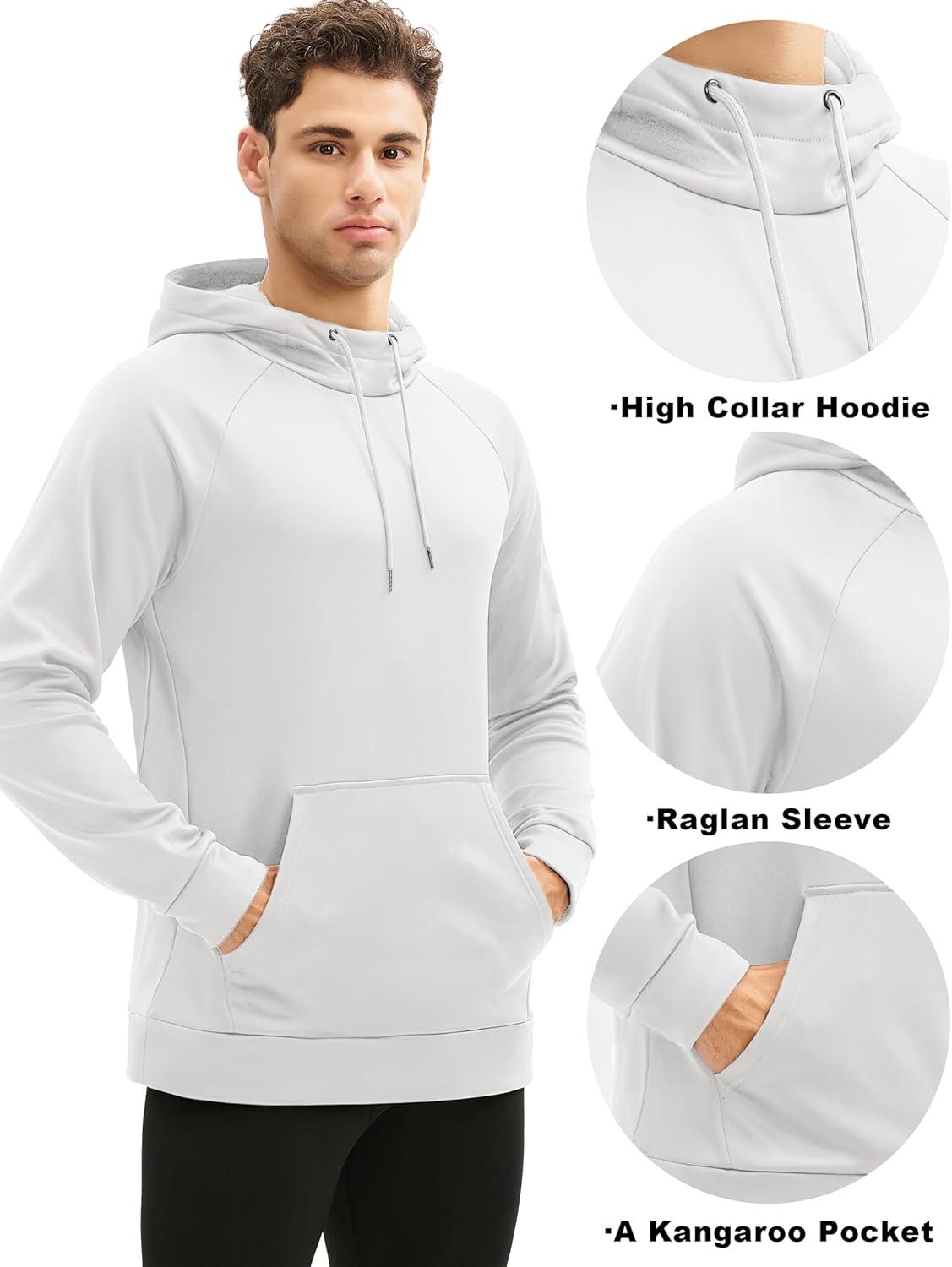 imageMAGCOMSEN Mens Hoodies Fleece Lined Casual Athletic Sweatshirts Pullover with Kangaroo PocketWhite