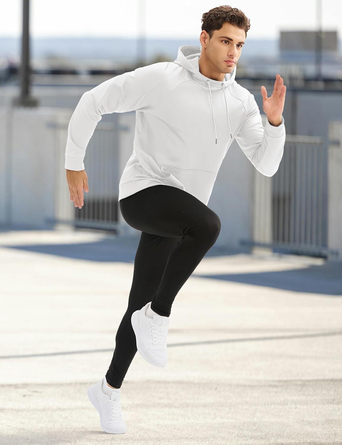 imageMAGCOMSEN Mens Hoodies Fleece Lined Casual Athletic Sweatshirts Pullover with Kangaroo PocketWhite
