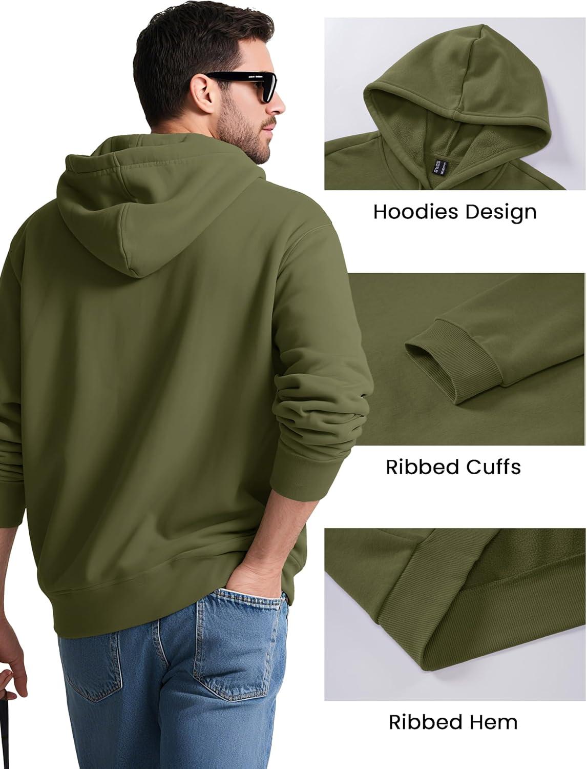 imageMAGCOMSEN Mens Hoodies Fleece Lined Sweatshirts Drawstring Casual Workout Midweight Pullover With Kangaroo PocketArmygreen