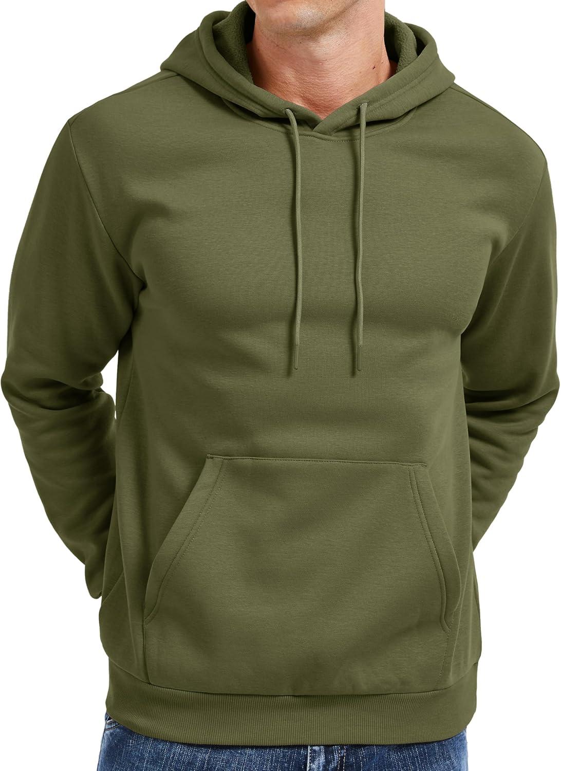 imageMAGCOMSEN Mens Hoodies Fleece Lined Sweatshirts Drawstring Casual Workout Midweight Pullover With Kangaroo PocketArmygreen