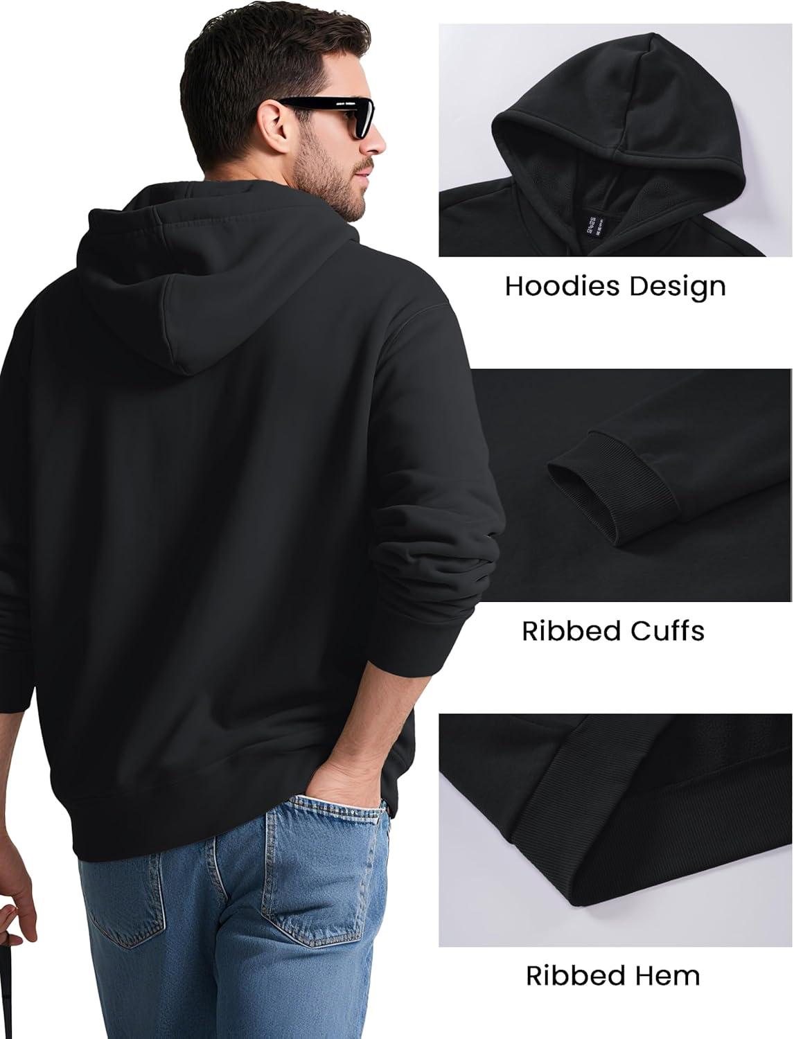 imageMAGCOMSEN Mens Hoodies Fleece Lined Sweatshirts Drawstring Casual Workout Midweight Pullover With Kangaroo PocketBlack