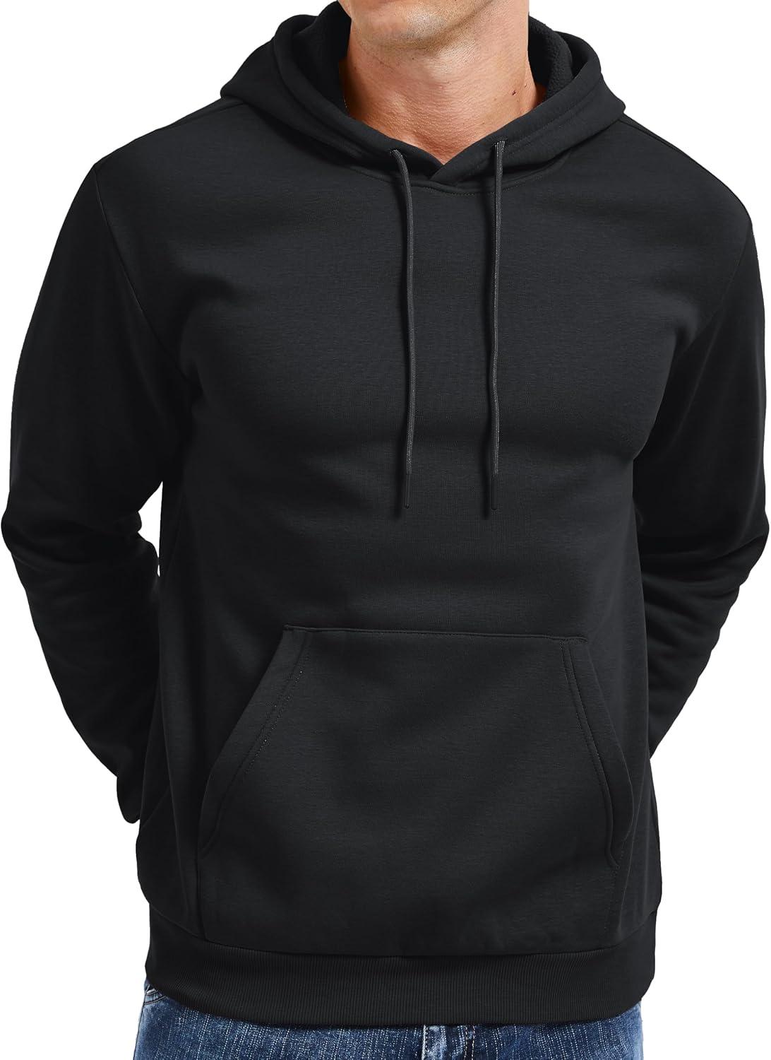 imageMAGCOMSEN Mens Hoodies Fleece Lined Sweatshirts Drawstring Casual Workout Midweight Pullover With Kangaroo PocketBlack