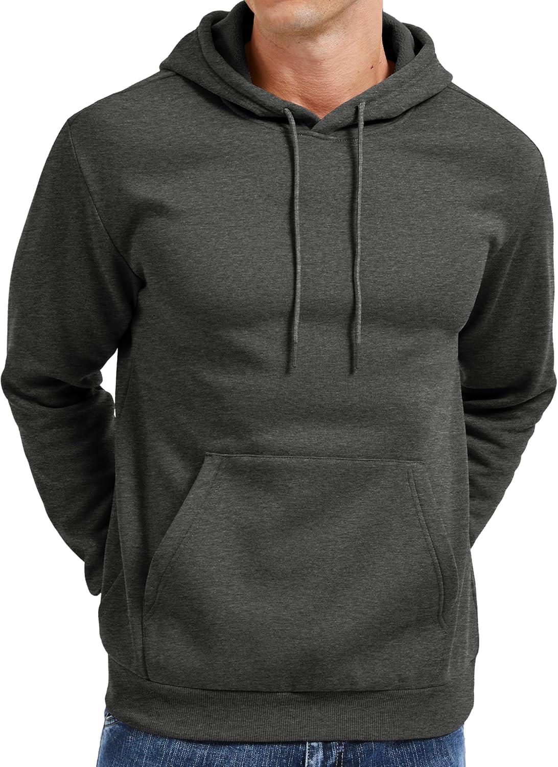 imageMAGCOMSEN Mens Hoodies Fleece Lined Sweatshirts Drawstring Casual Workout Midweight Pullover With Kangaroo PocketGray