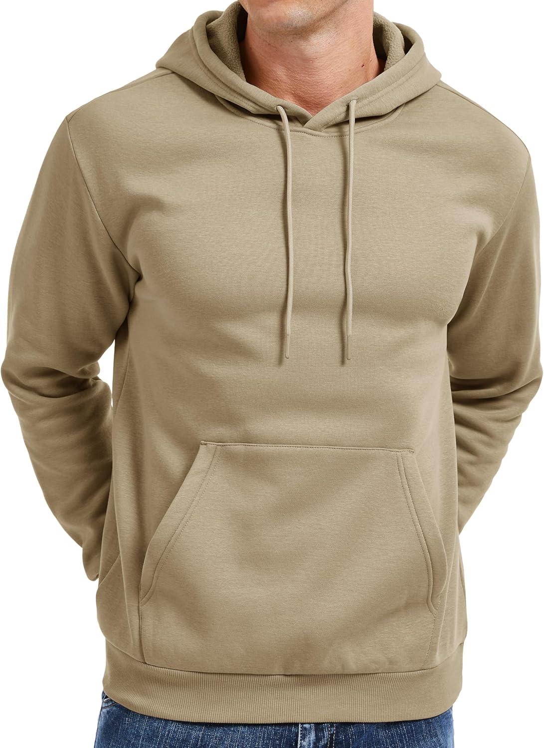 imageMAGCOMSEN Mens Hoodies Fleece Lined Sweatshirts Drawstring Casual Workout Midweight Pullover With Kangaroo PocketKhaki