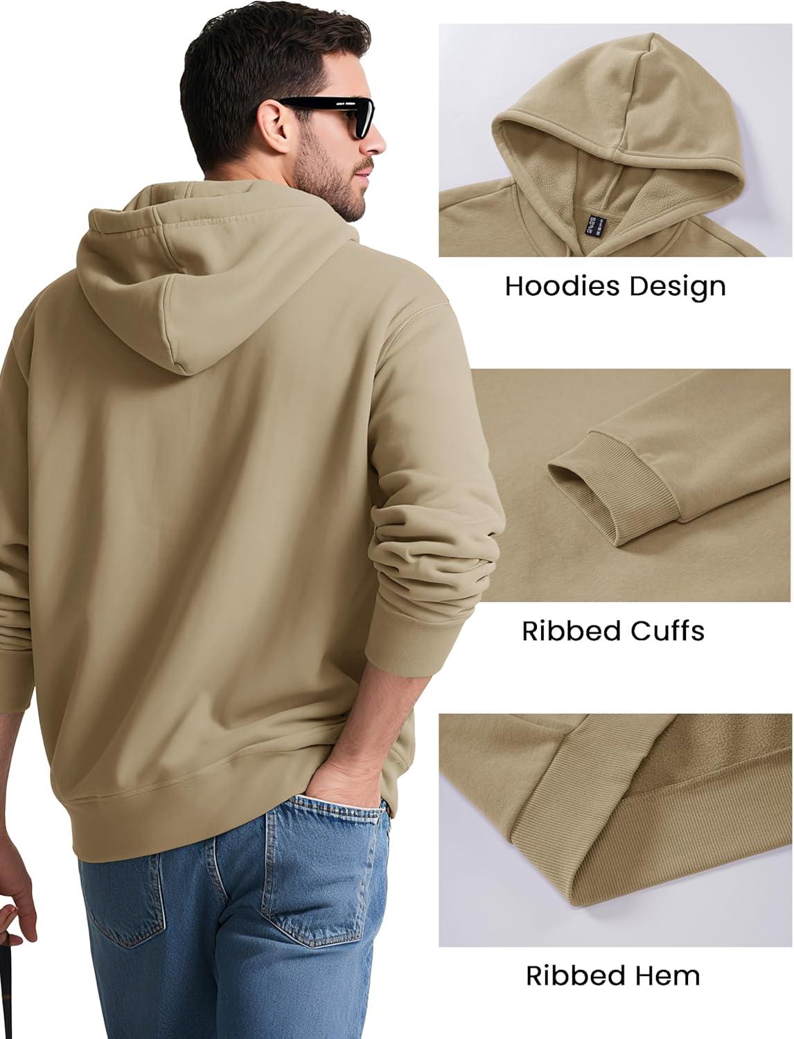 imageMAGCOMSEN Mens Hoodies Fleece Lined Sweatshirts Drawstring Casual Workout Midweight Pullover With Kangaroo PocketKhaki