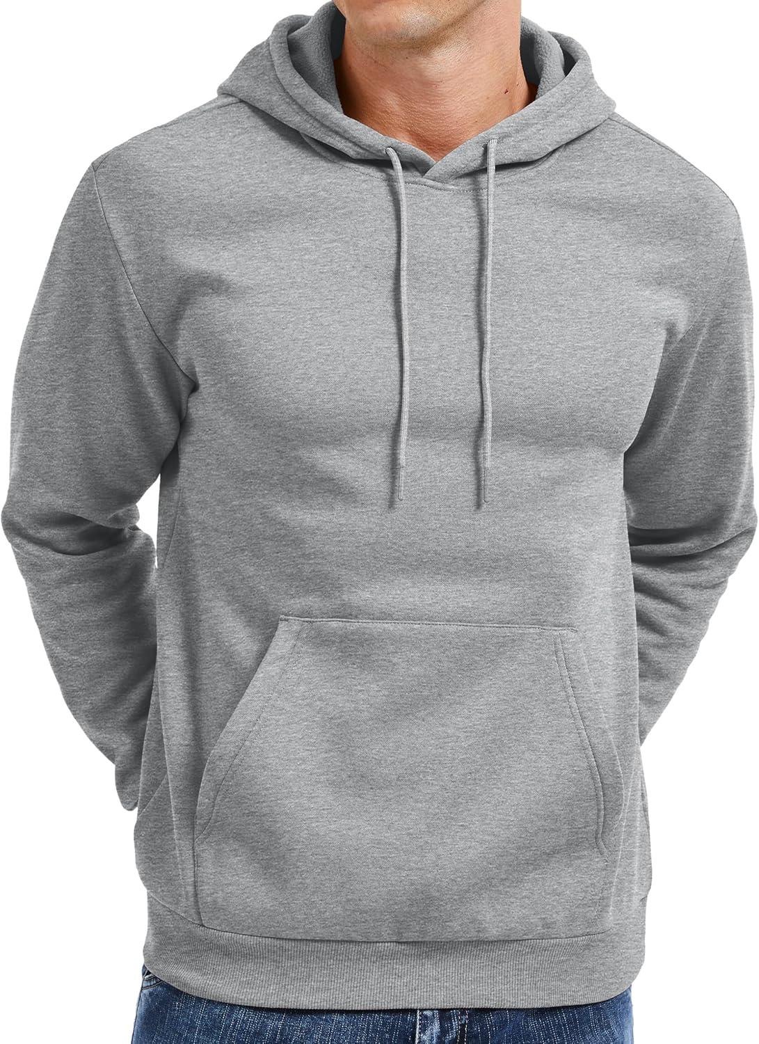 imageMAGCOMSEN Mens Hoodies Fleece Lined Sweatshirts Drawstring Casual Workout Midweight Pullover With Kangaroo PocketLightgray