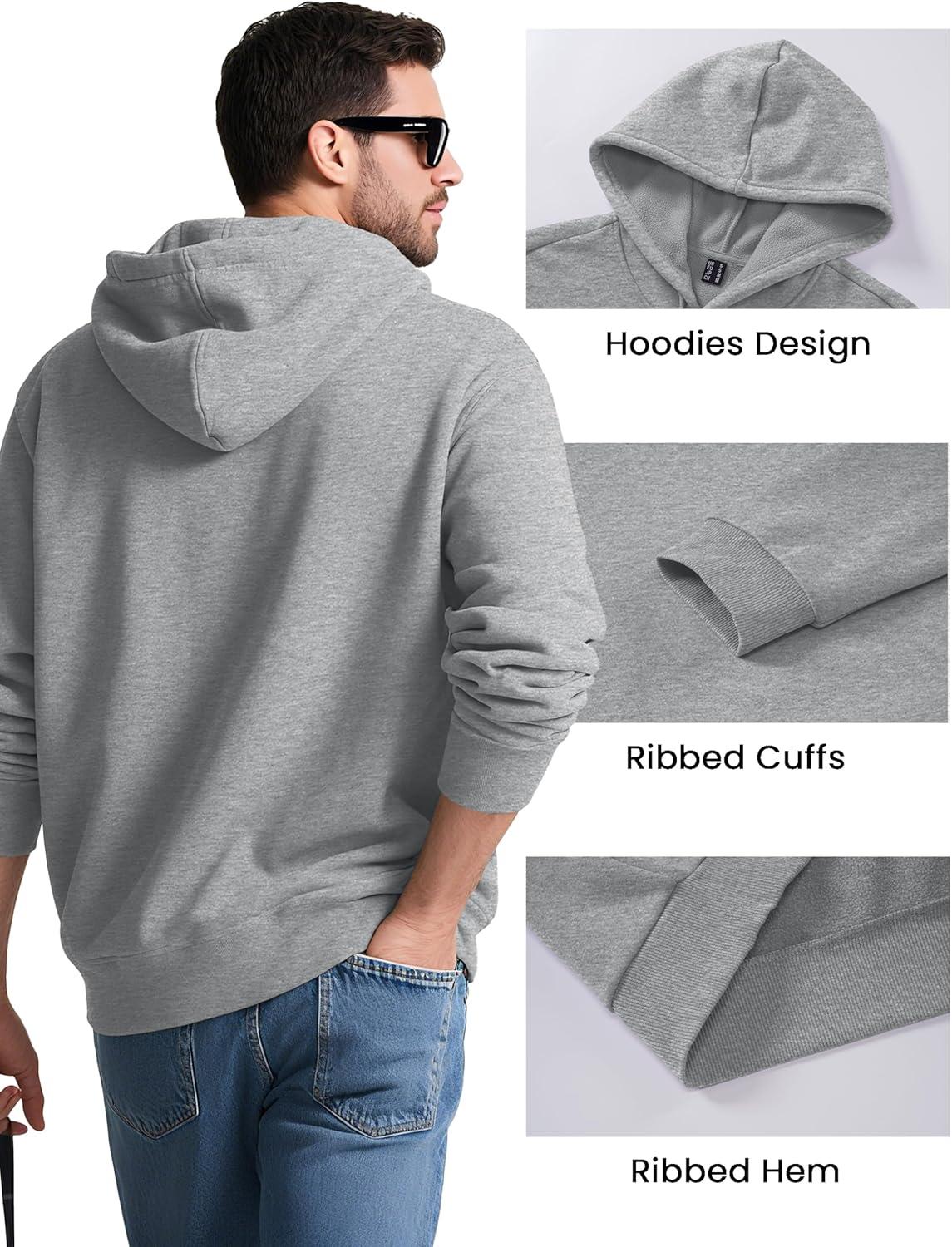 imageMAGCOMSEN Mens Hoodies Fleece Lined Sweatshirts Drawstring Casual Workout Midweight Pullover With Kangaroo PocketLightgray