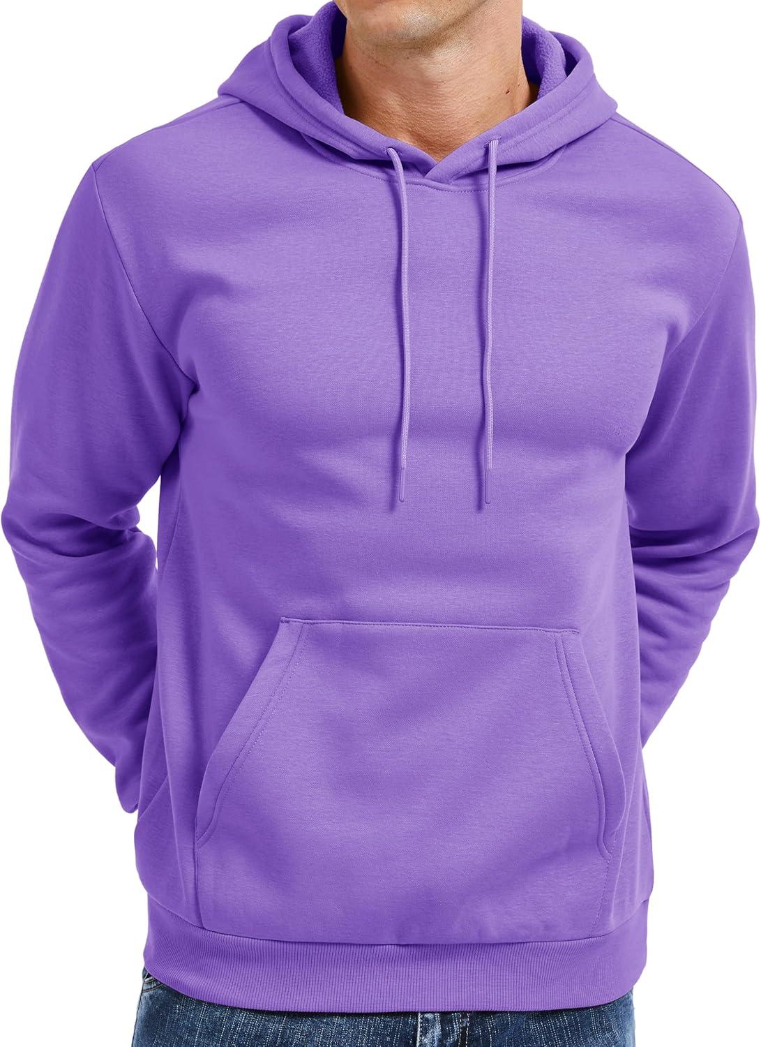imageMAGCOMSEN Mens Hoodies Fleece Lined Sweatshirts Drawstring Casual Workout Midweight Pullover With Kangaroo PocketLightpurple