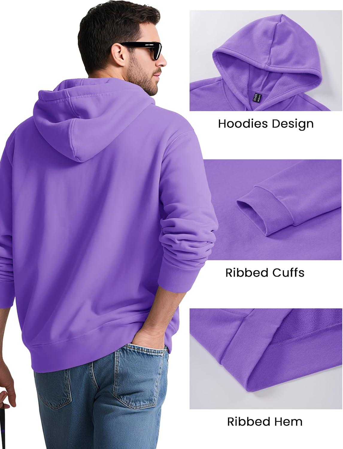 imageMAGCOMSEN Mens Hoodies Fleece Lined Sweatshirts Drawstring Casual Workout Midweight Pullover With Kangaroo PocketLightpurple