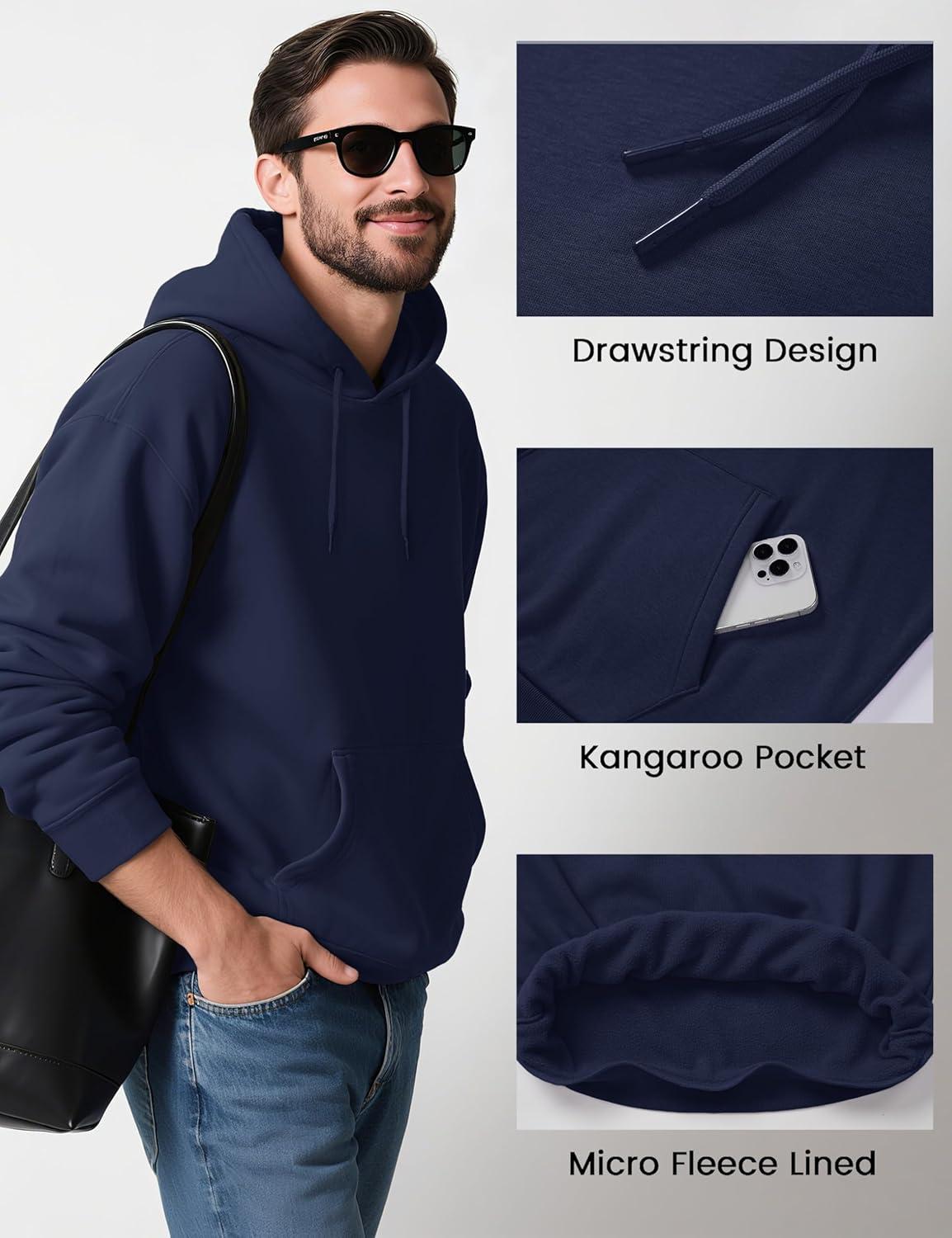 imageMAGCOMSEN Mens Hoodies Fleece Lined Sweatshirts Drawstring Casual Workout Midweight Pullover With Kangaroo PocketNavy