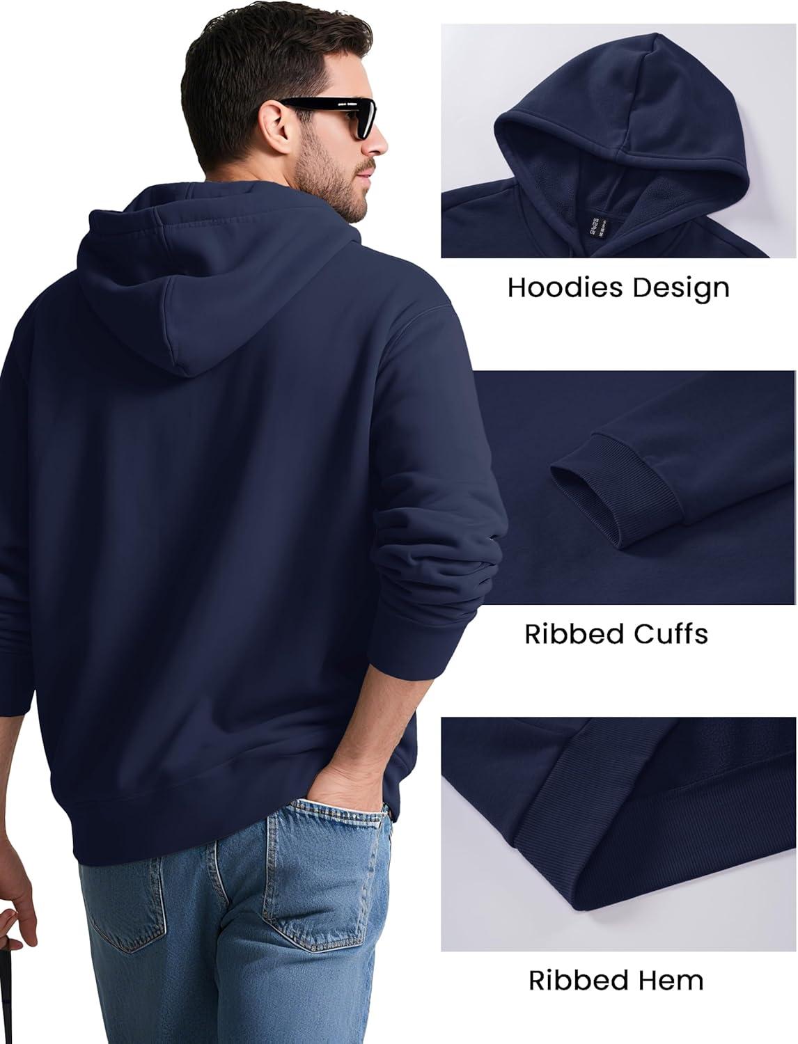 imageMAGCOMSEN Mens Hoodies Fleece Lined Sweatshirts Drawstring Casual Workout Midweight Pullover With Kangaroo PocketNavy