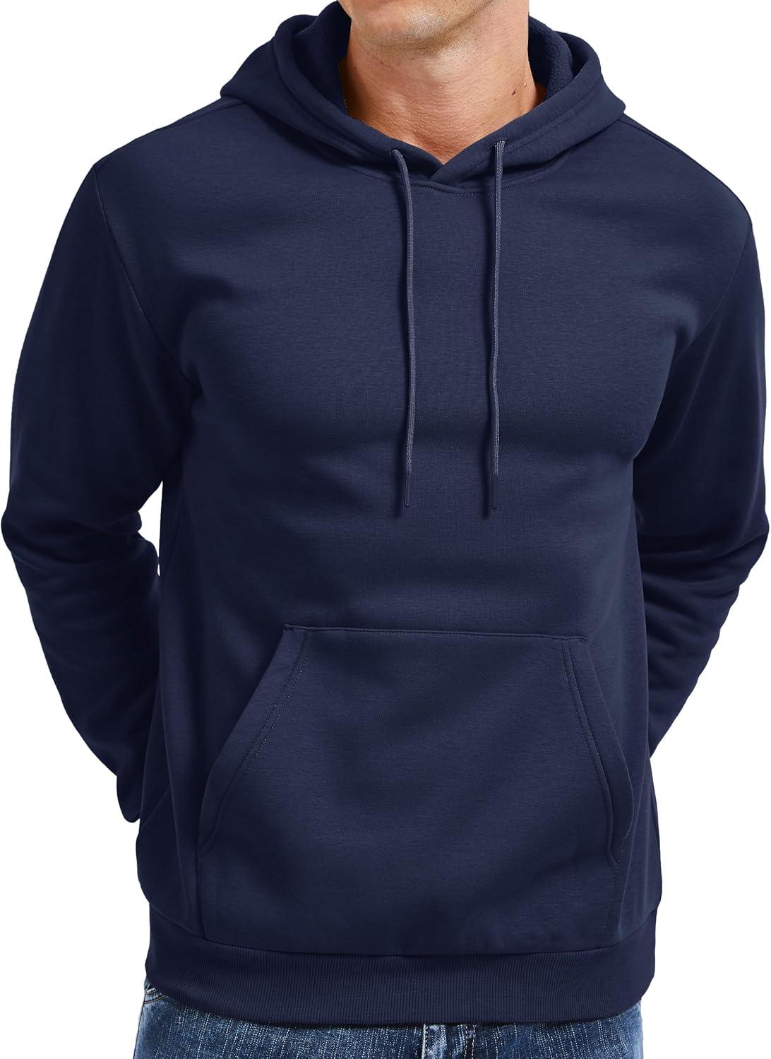 imageMAGCOMSEN Mens Hoodies Fleece Lined Sweatshirts Drawstring Casual Workout Midweight Pullover With Kangaroo PocketNavy