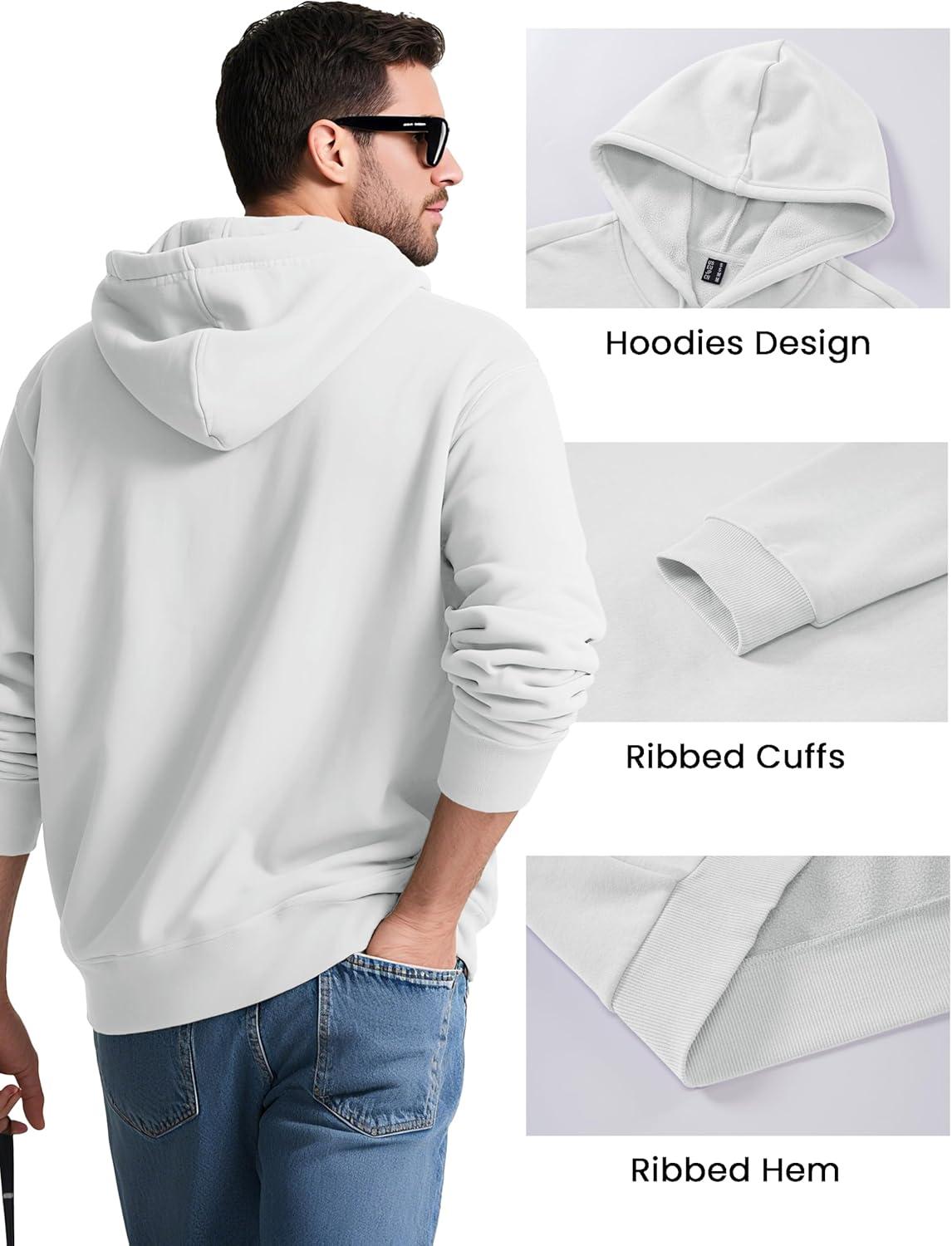 imageMAGCOMSEN Mens Hoodies Fleece Lined Sweatshirts Drawstring Casual Workout Midweight Pullover With Kangaroo PocketWhite