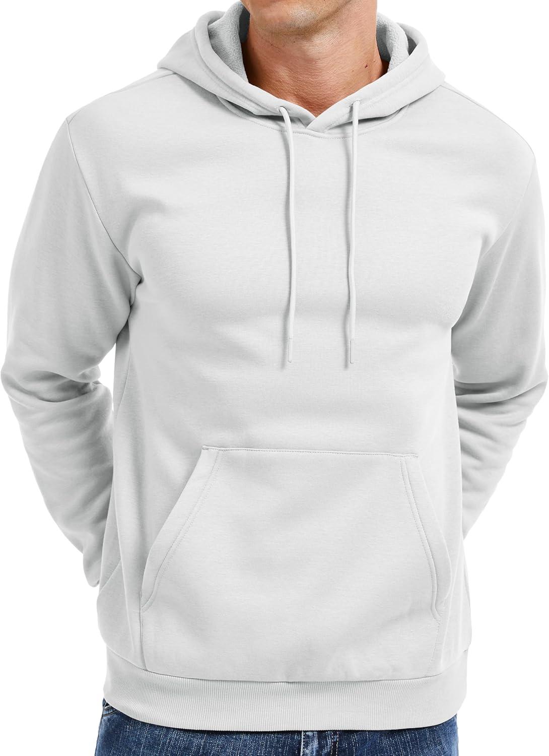 imageMAGCOMSEN Mens Hoodies Fleece Lined Sweatshirts Drawstring Casual Workout Midweight Pullover With Kangaroo PocketWhite