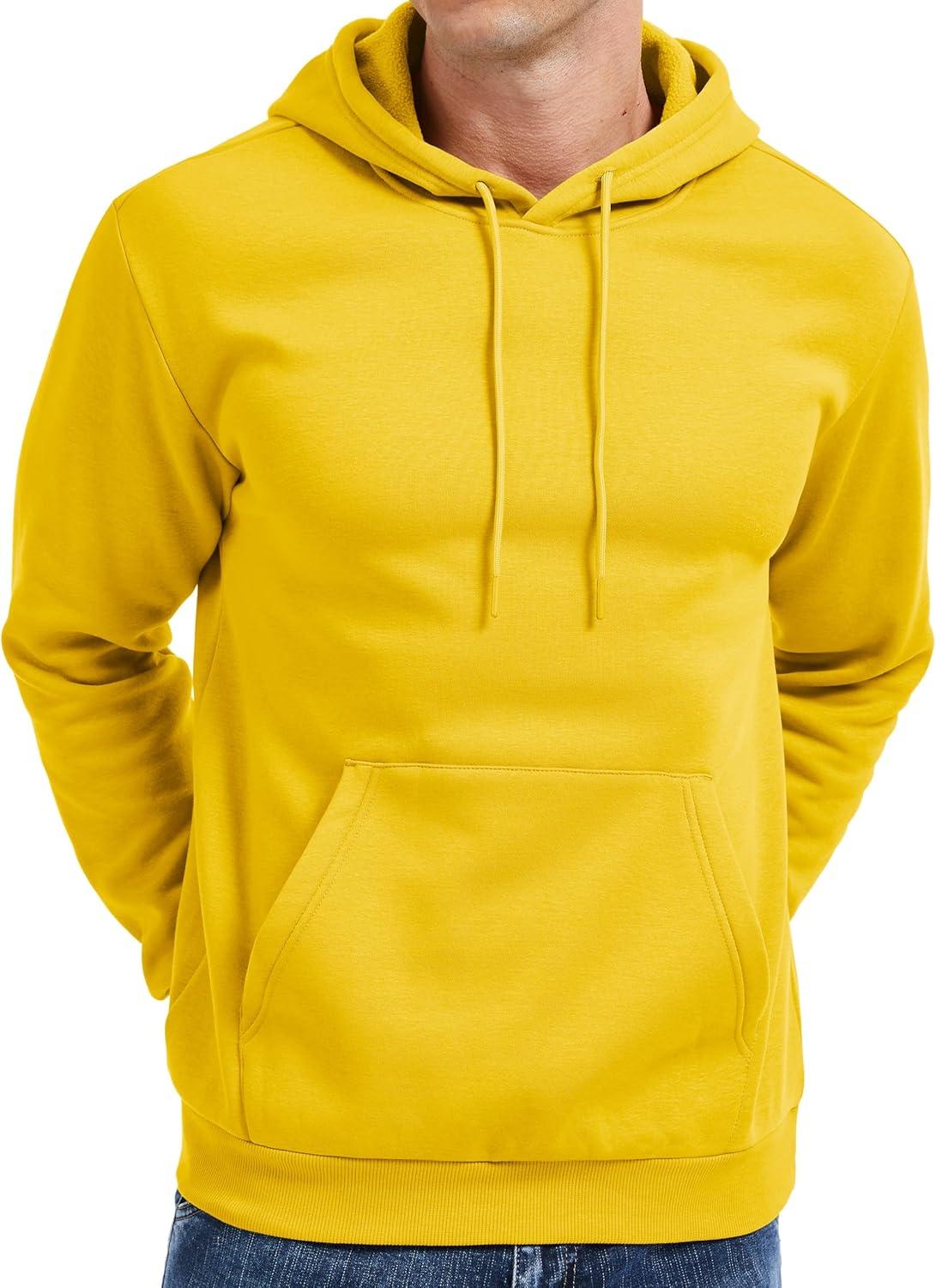 imageMAGCOMSEN Mens Hoodies Fleece Lined Sweatshirts Drawstring Casual Workout Midweight Pullover With Kangaroo PocketYellow