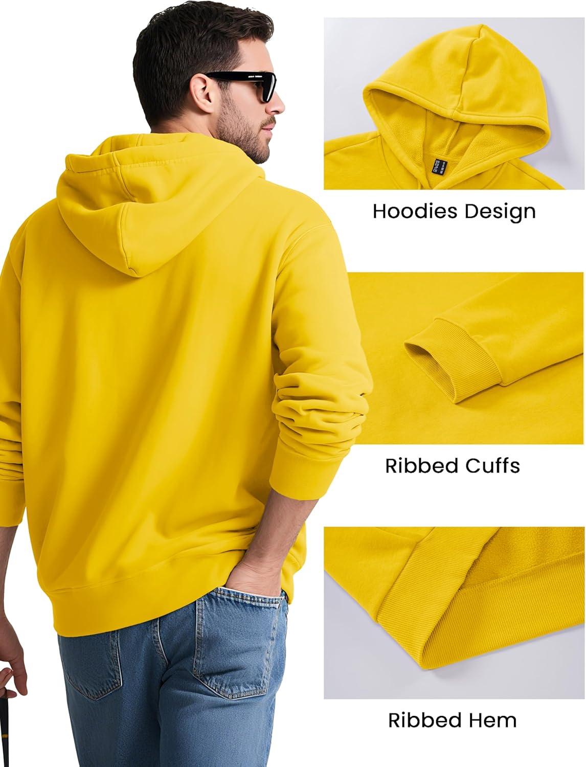 imageMAGCOMSEN Mens Hoodies Fleece Lined Sweatshirts Drawstring Casual Workout Midweight Pullover With Kangaroo PocketYellow