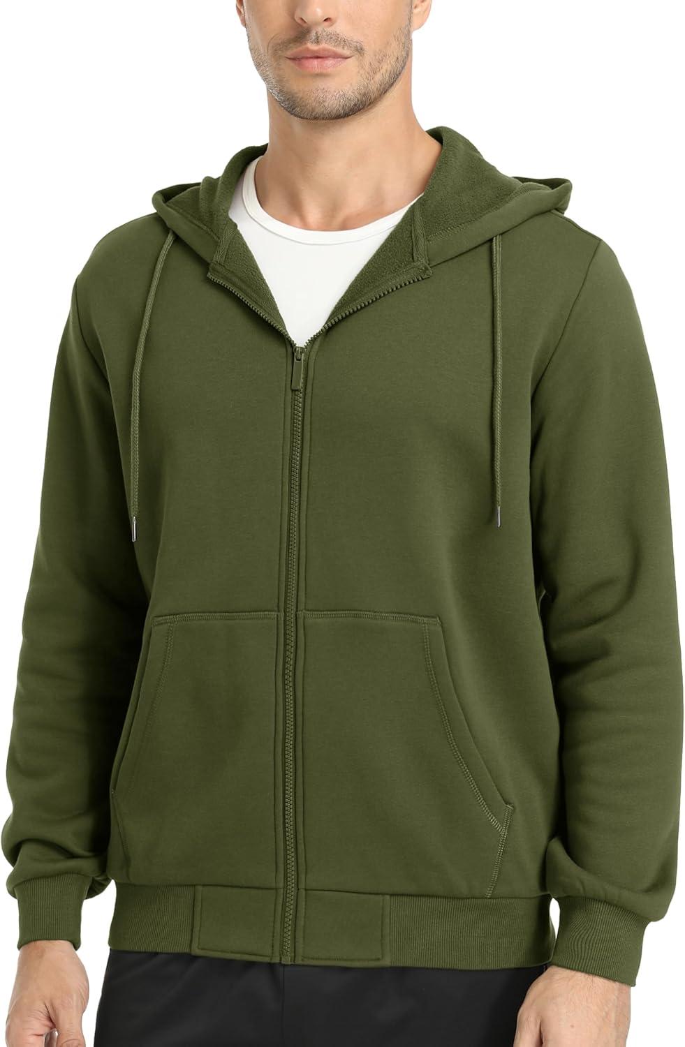 imageMAGCOMSEN Mens Hoodies Full Zip Up Sweatshirt Fleece Lined Midweigt Hooded Jacket with Pockets Casual Sports SweaterArmy Green
