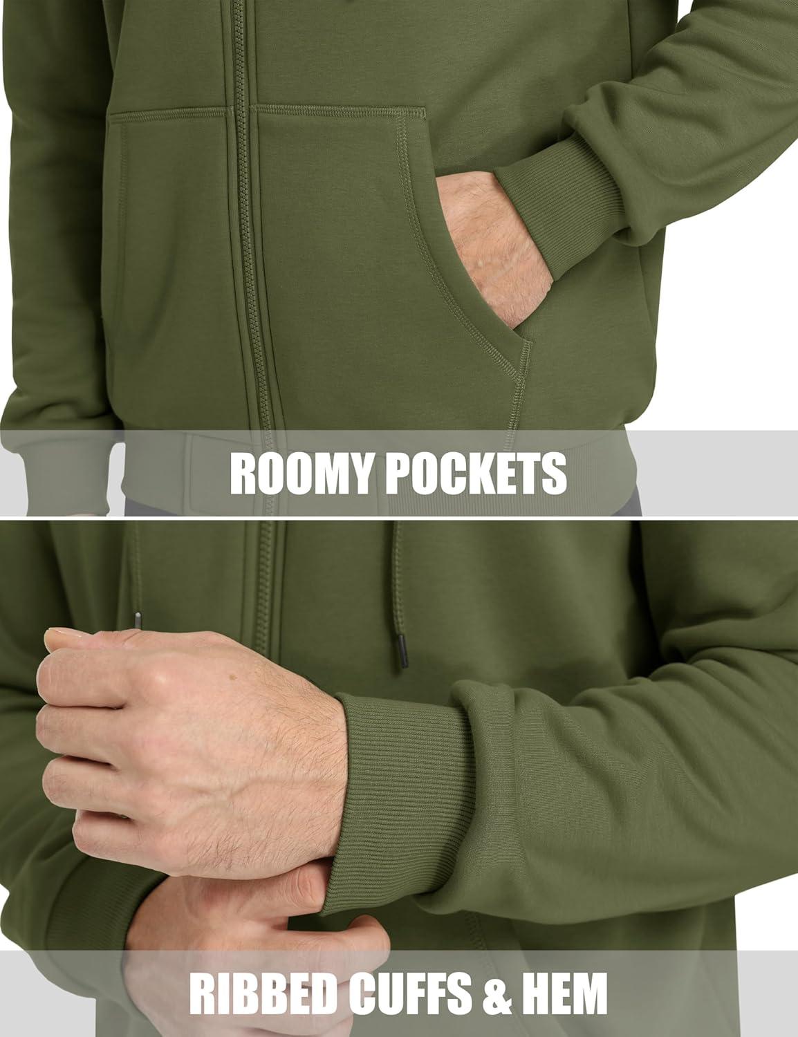 imageMAGCOMSEN Mens Hoodies Full Zip Up Sweatshirt Fleece Lined Midweigt Hooded Jacket with Pockets Casual Sports SweaterArmy Green